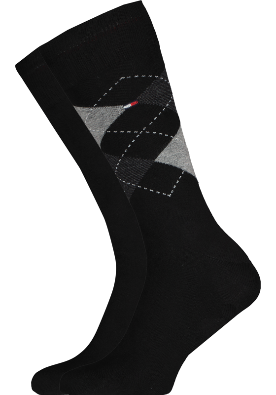 Tommy Hilfiger Check Socks (2-pack), herensokken katoen, geruit en uni, zwart Tommy Hilfiger Check Socks (2-pack), herensokken katoen, geruit en uni, zwart