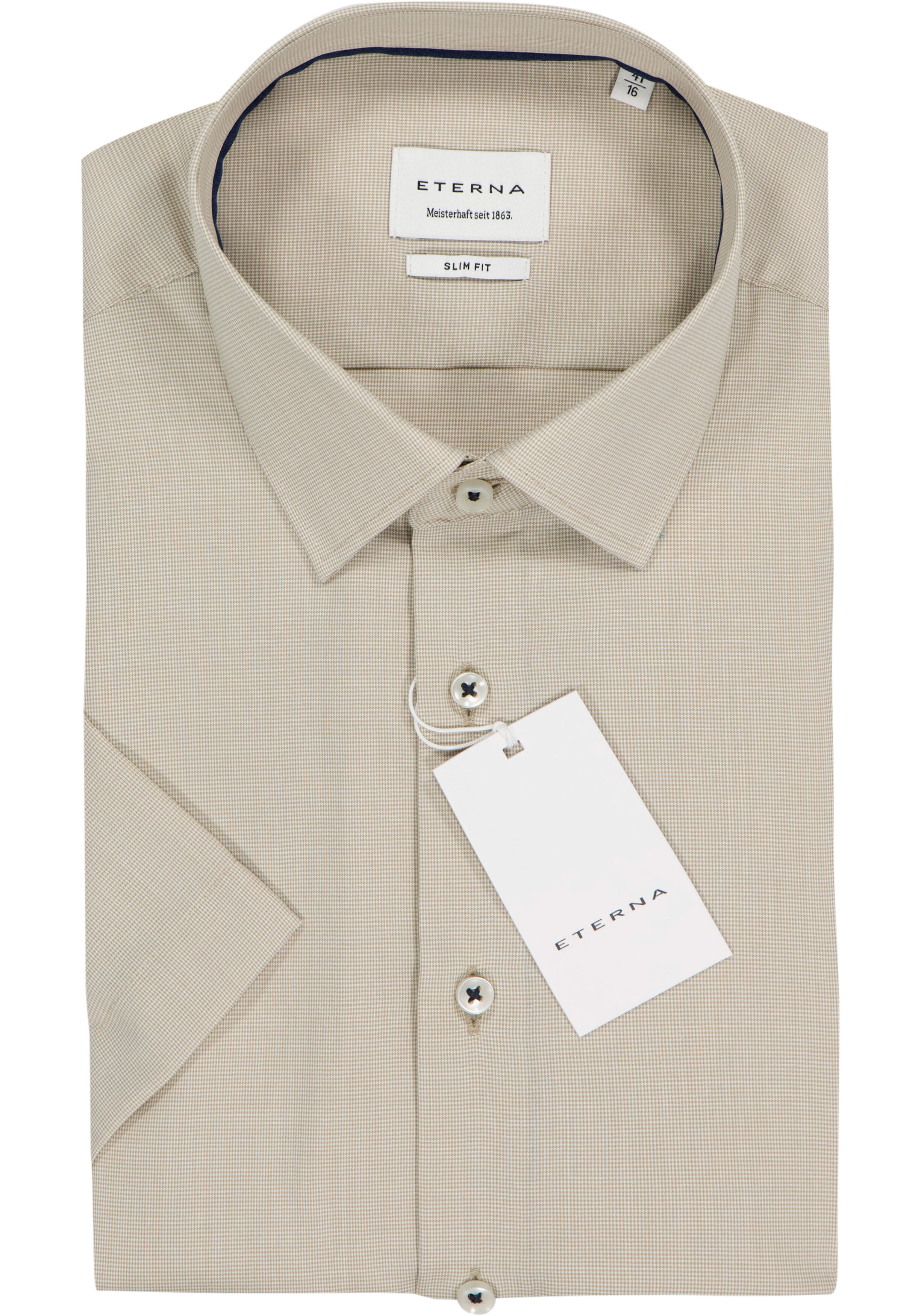 ETERNA slim fit overhemd korte mouw, structuur, beige