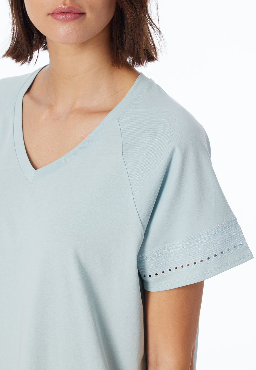 SCHIESSER Mix+Relax T-shirt, dames shirt korte mouw gaatjesborduursel bluebird