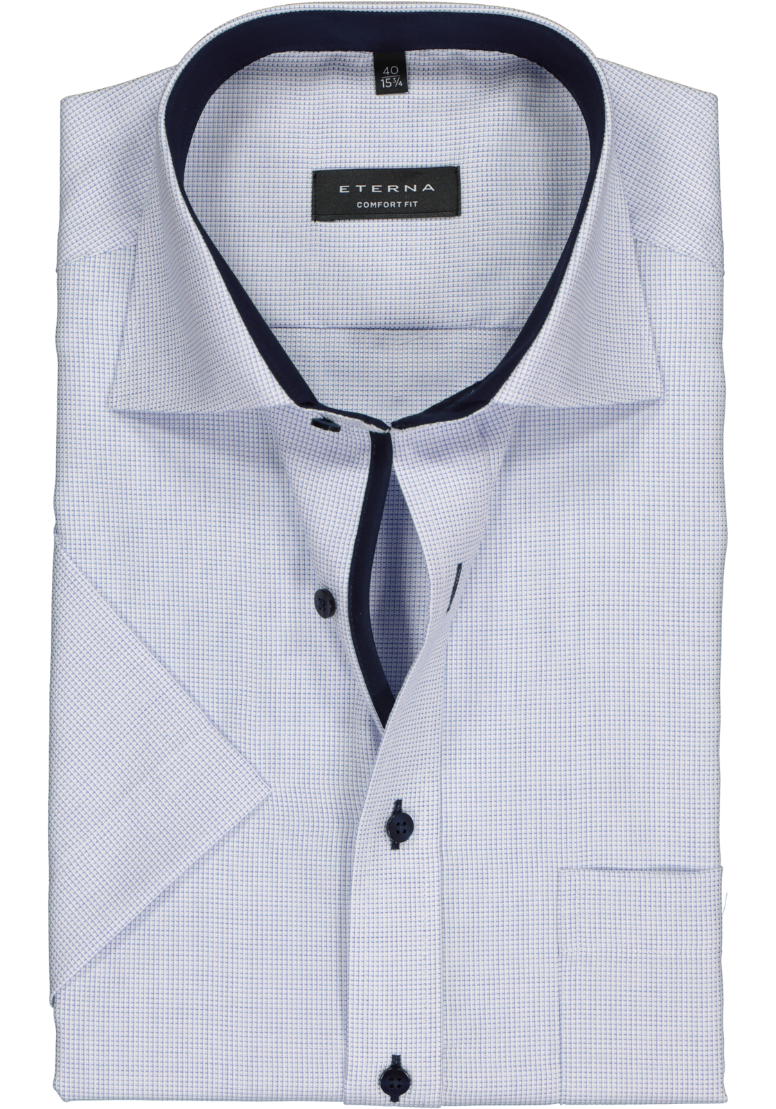 1-4059268266969_eterna-overhemd_HR ETERNA comfort fit overhemd, korte mouw, structuur heren overhemd, lichtblauw met wit (donkerblauw contrast)