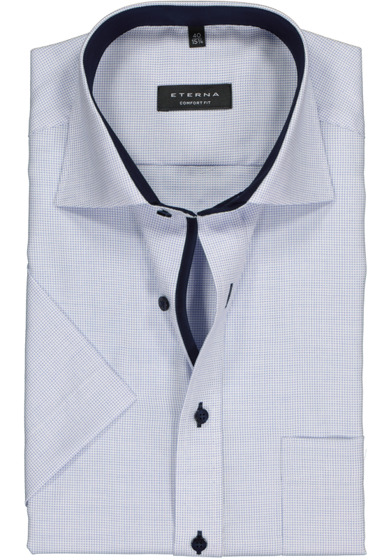 ETERNA comfort fit overhemd, korte mouw, structuur heren overhemd, lichtblauw met wit (donkerblauw contrast) ETERNA comfort fit overhemd, korte mouw, structuur heren overhemd, lichtblauw met wit (donkerblauw contrast)