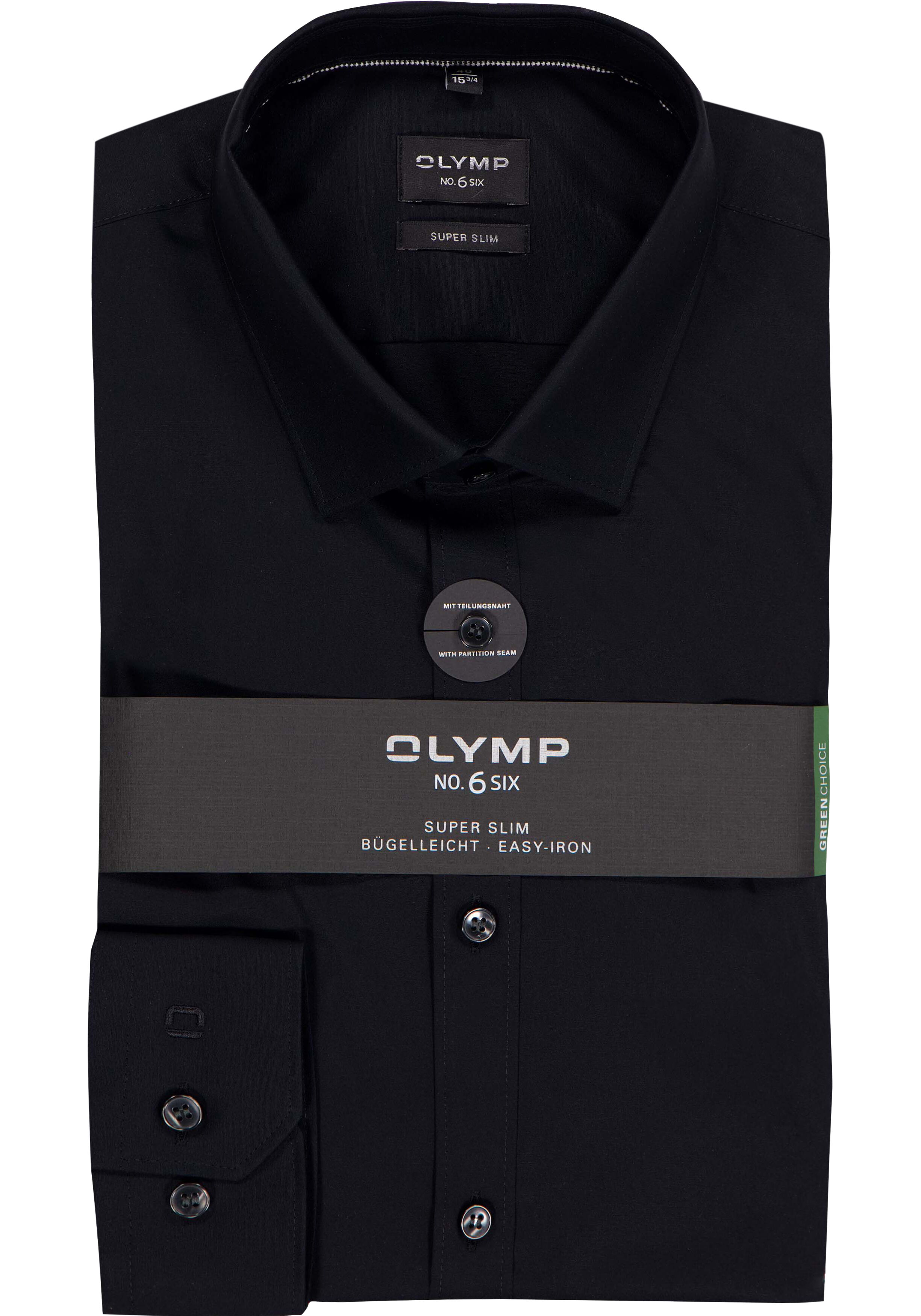 OLYMP No. Six super slim fit overhemd, zwart (met extra tailleringsnaden)
