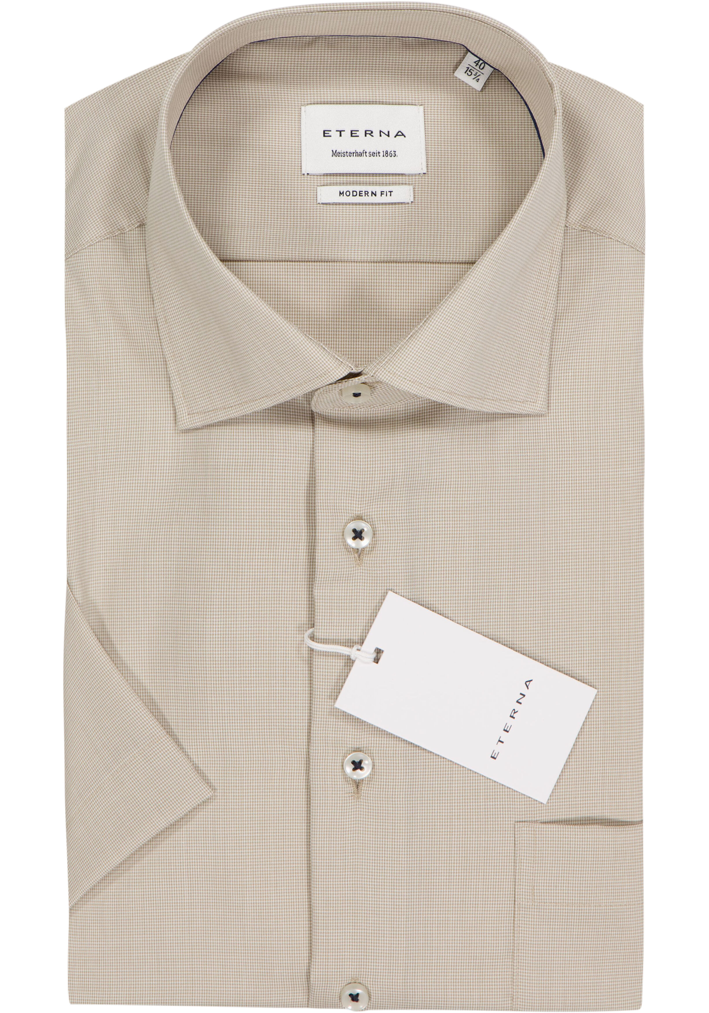 ETERNA modern fit overhemd korte mouw, structuur, beige