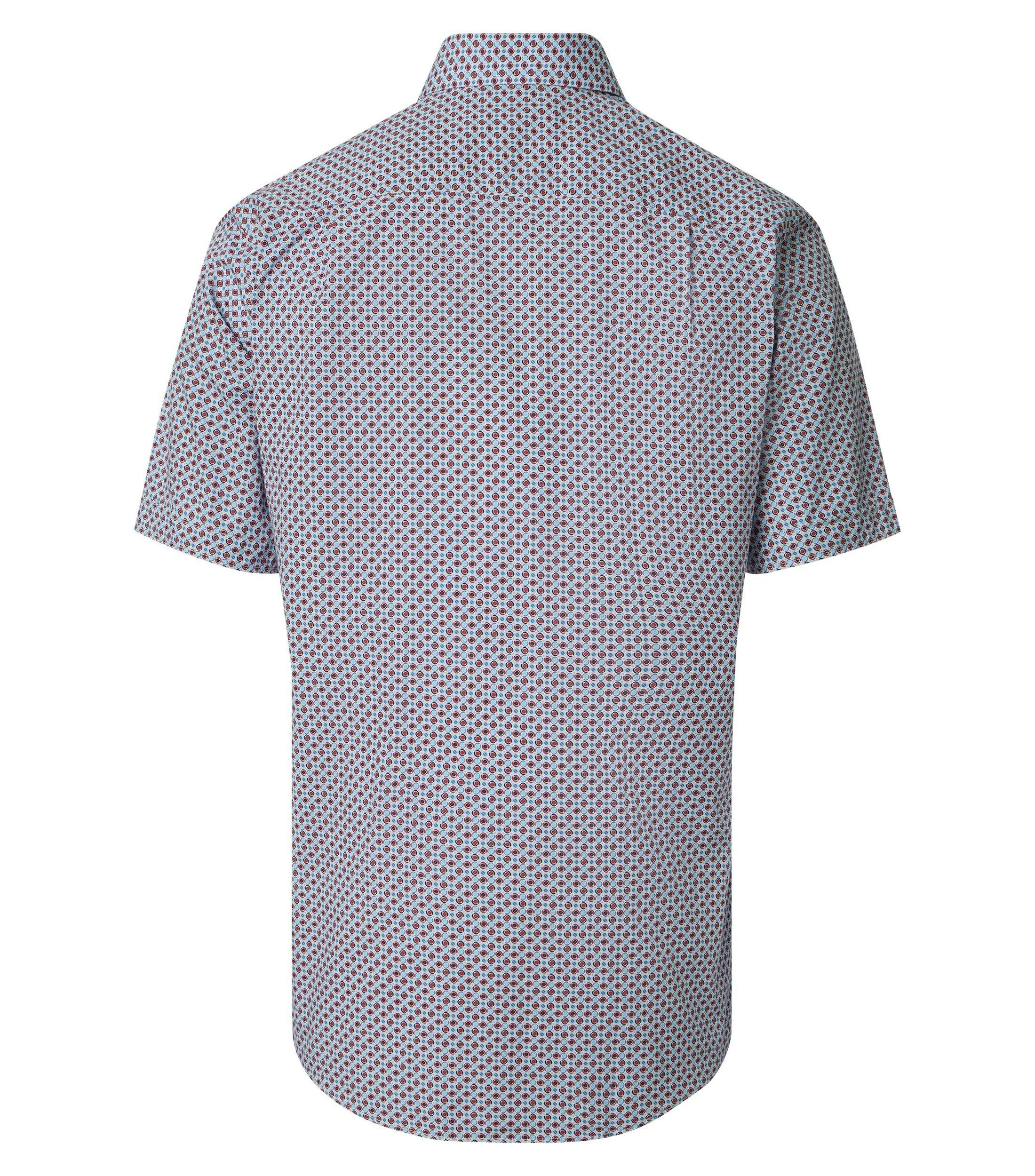 Redmond comfort fit overhemd, korte mouw, popeline, wit met licht- en donkerblauw met rood dessin