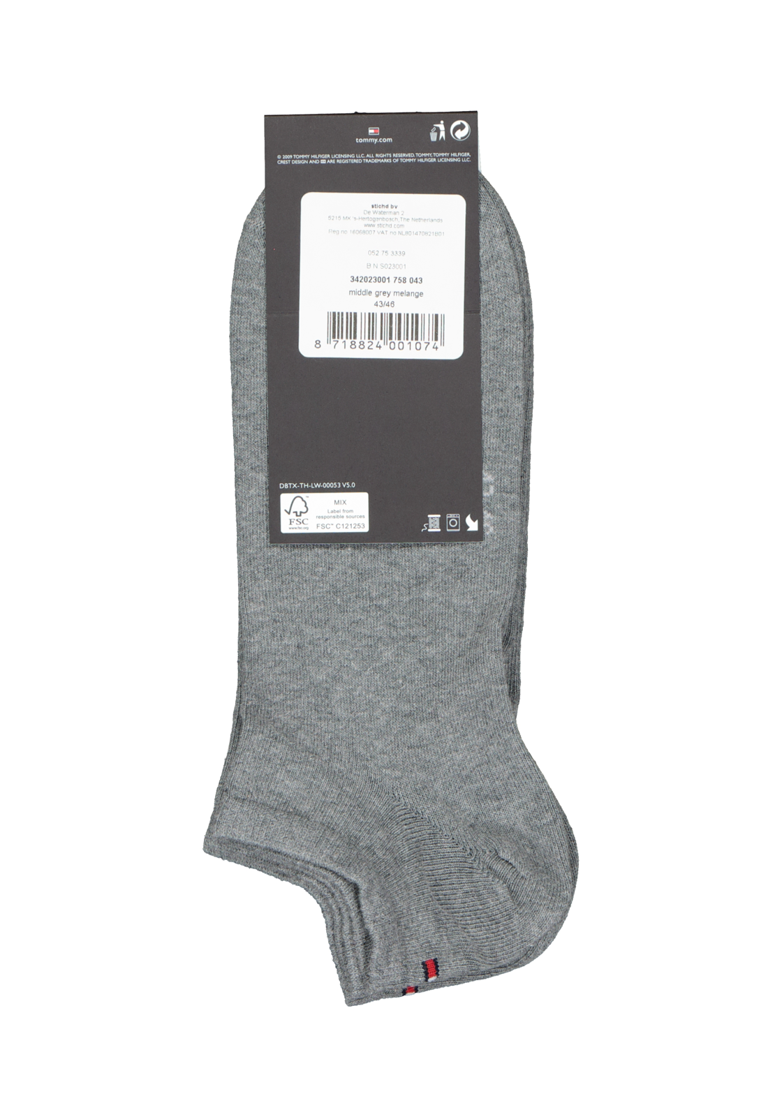 4-8718824001074_tommy_hilfiger_sokken__HR Tommy Hilfiger Sneaker Socks (2-pack), heren enkelsokken katoen, grijs melange