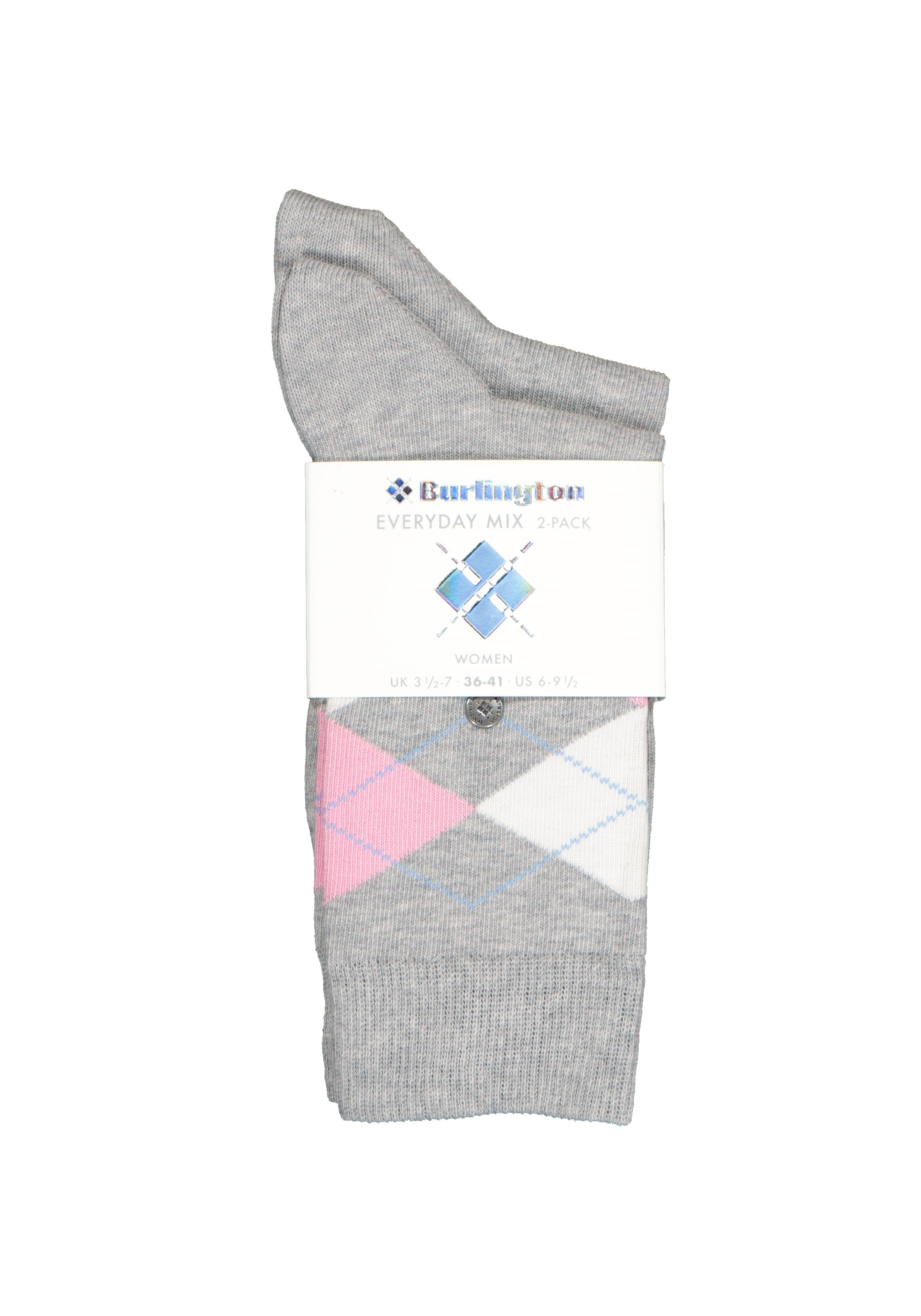 Burlington Everyday damessokken (2-pack), katoen, lichtgrijs en geruit