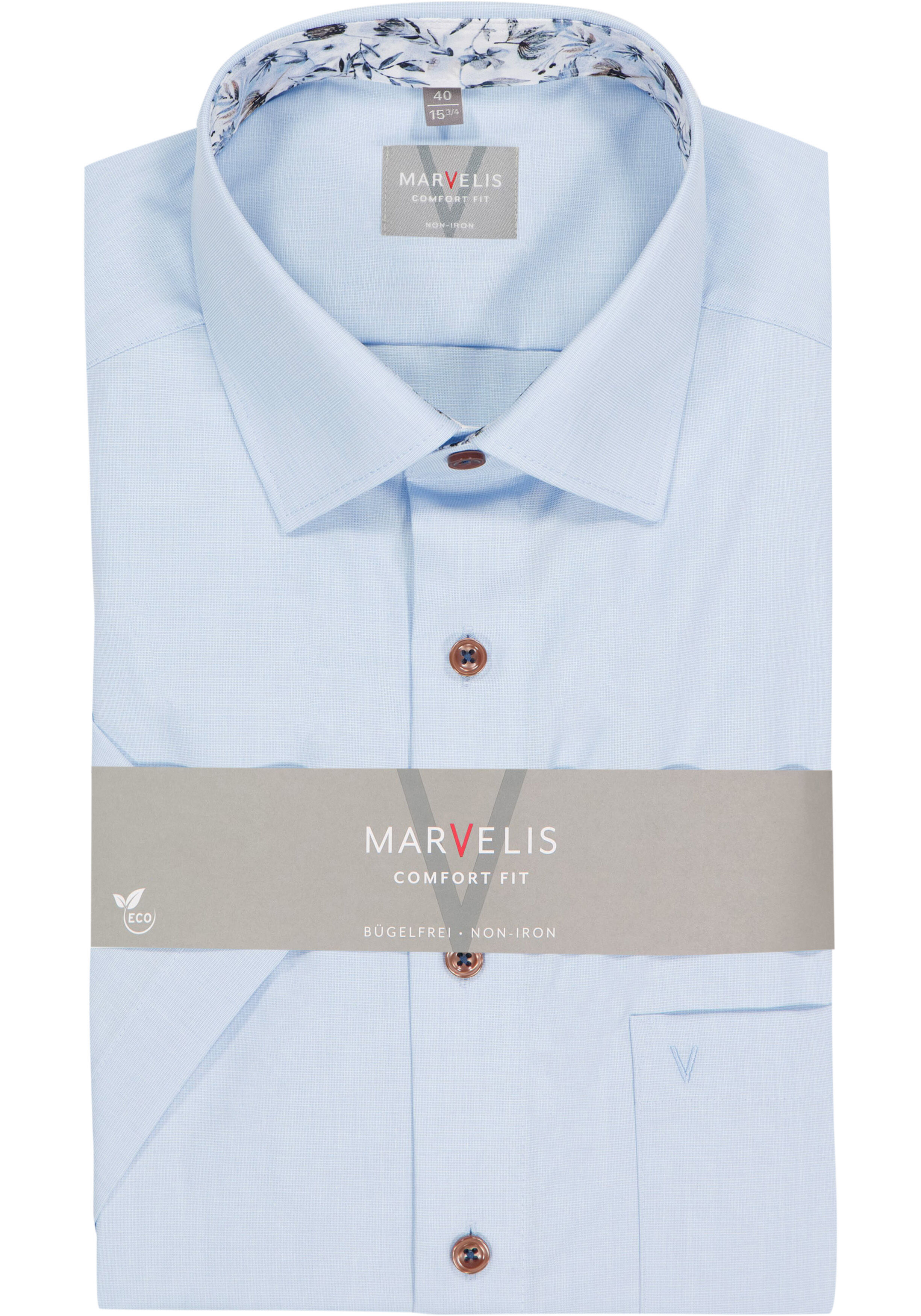 MARVELIS comfort fit overhemd, korte mouw, fil a fil, lichtblauw