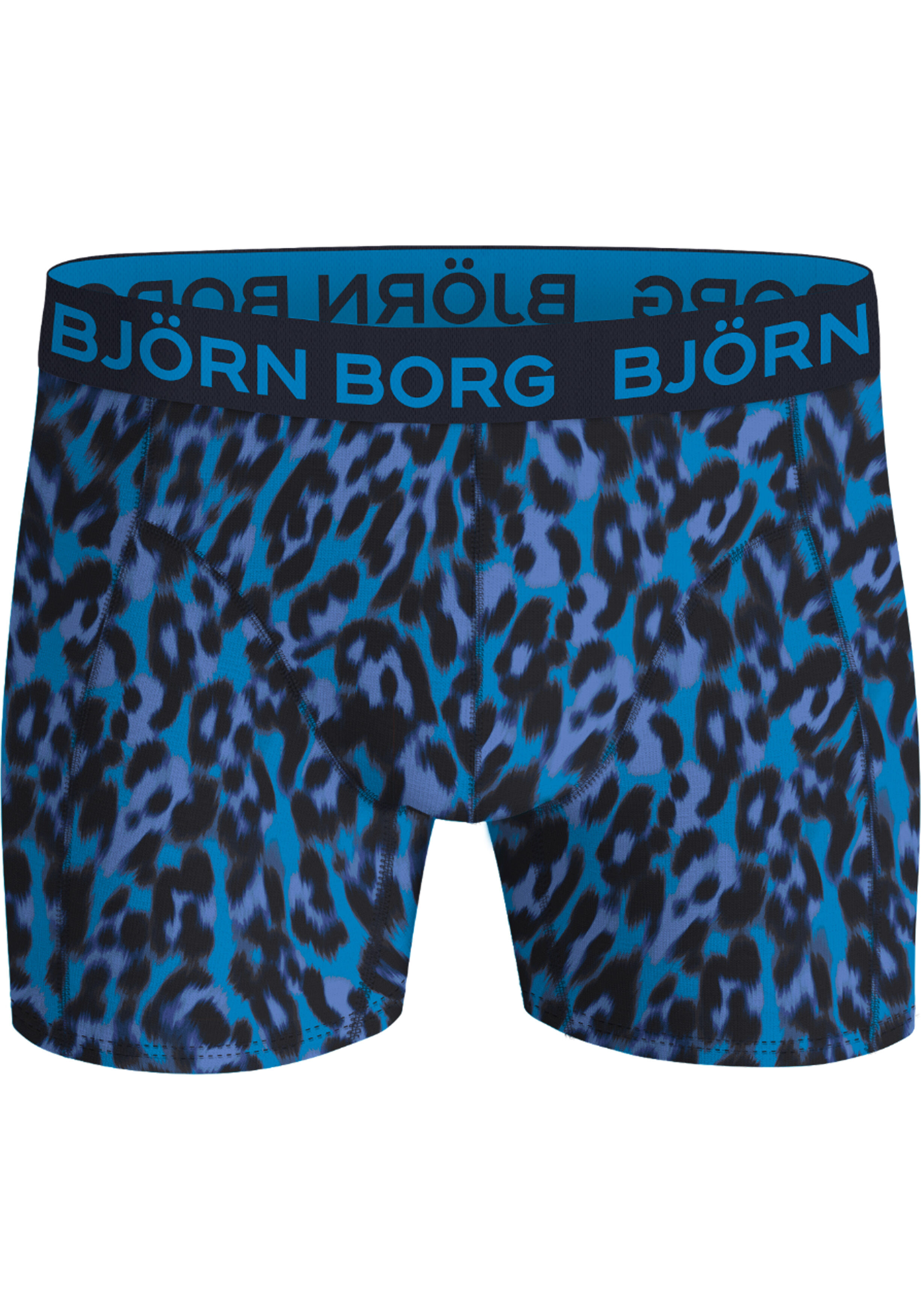 Bjorn Borg Cotton Stretch boxers, heren boxers normale lengte (3-pack), sinaasappelprint, blauwe panterprint en blauw met groen dessin