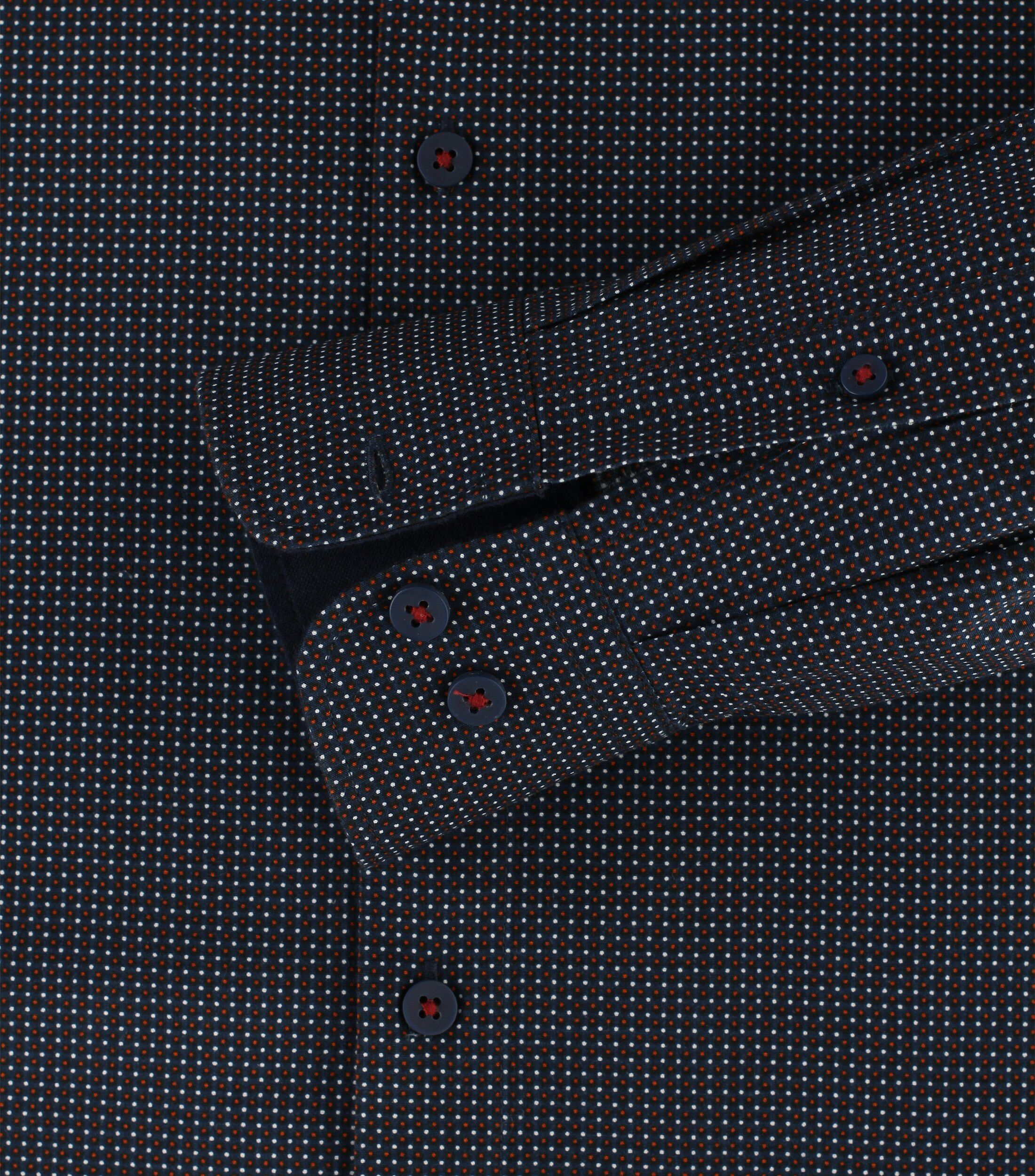 Redmond modern fit overhemd, popeline, blauw met rood en wit dessin