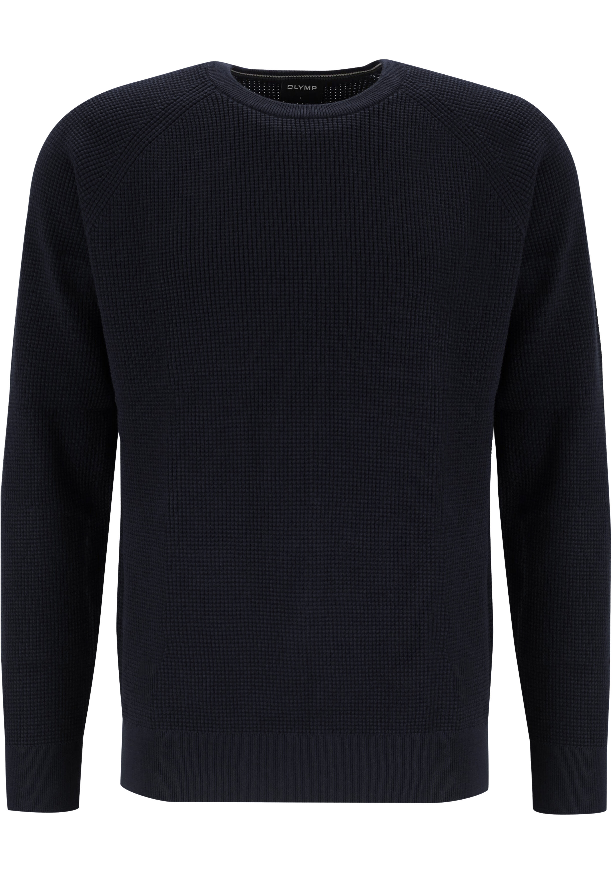 OLYMP Casual modern fit trui structuur, katoenmengsel, O-hals, marine blauw
