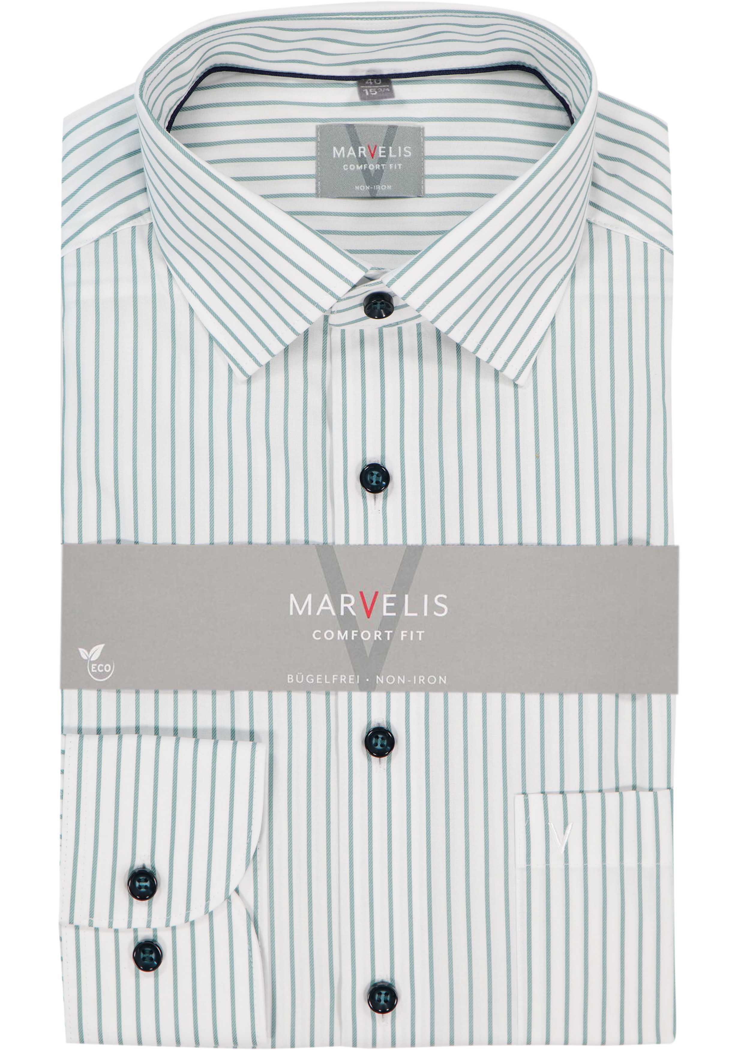 MARVELIS comfort fit overhemd, popeline, wit met groen gestreept