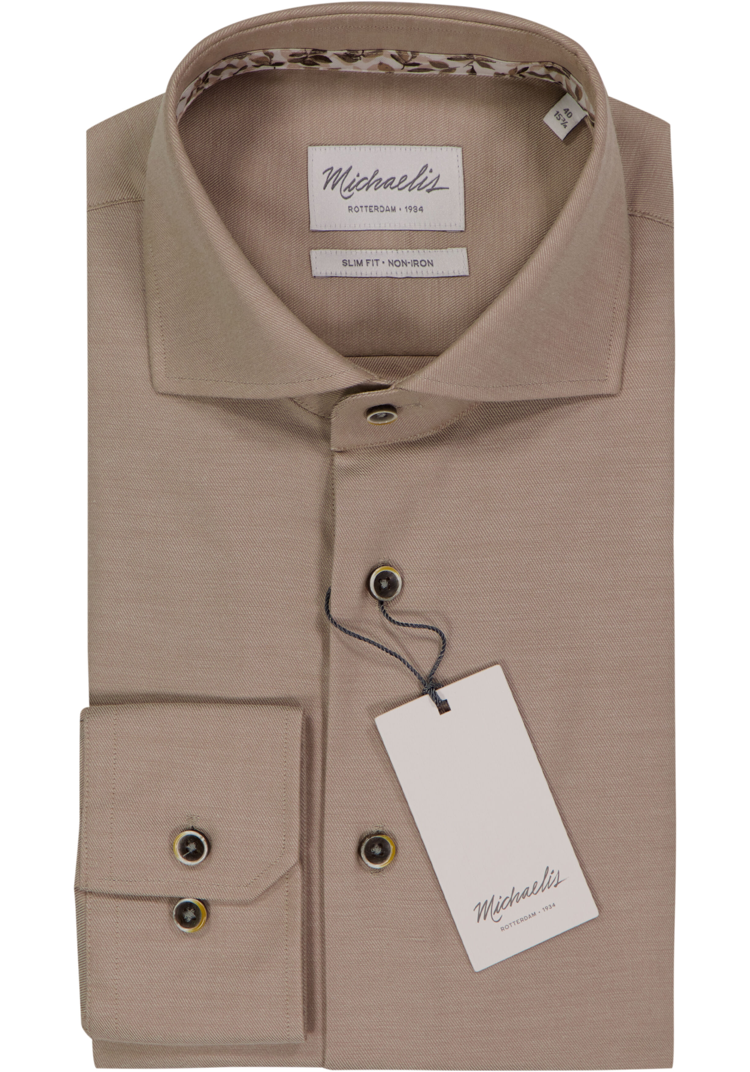 Michaelis slim fit heren overhemd, twill, beige