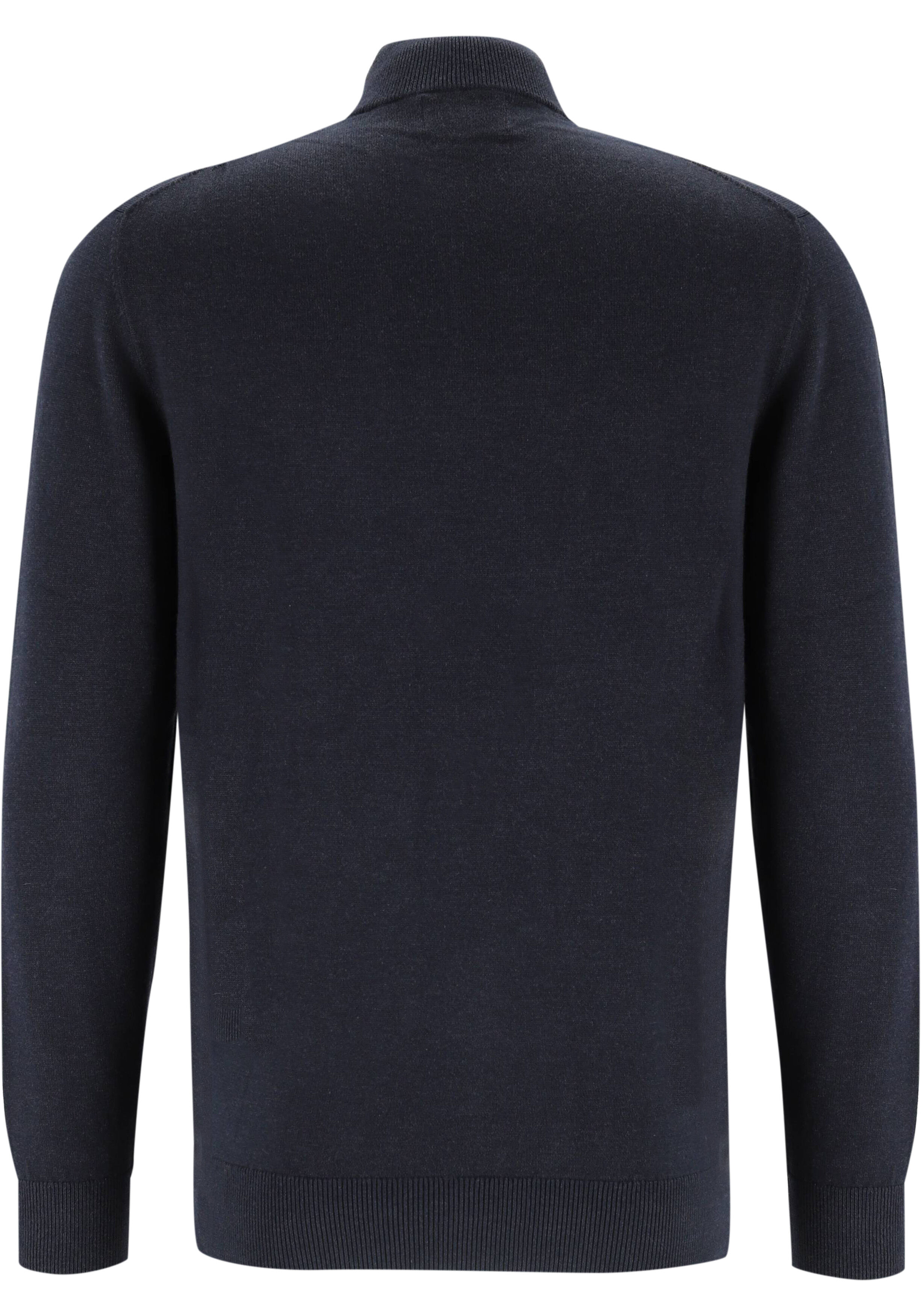 Michaelis heren trui katoenmengsel, slim fit trui met korte rits, donkerblauw