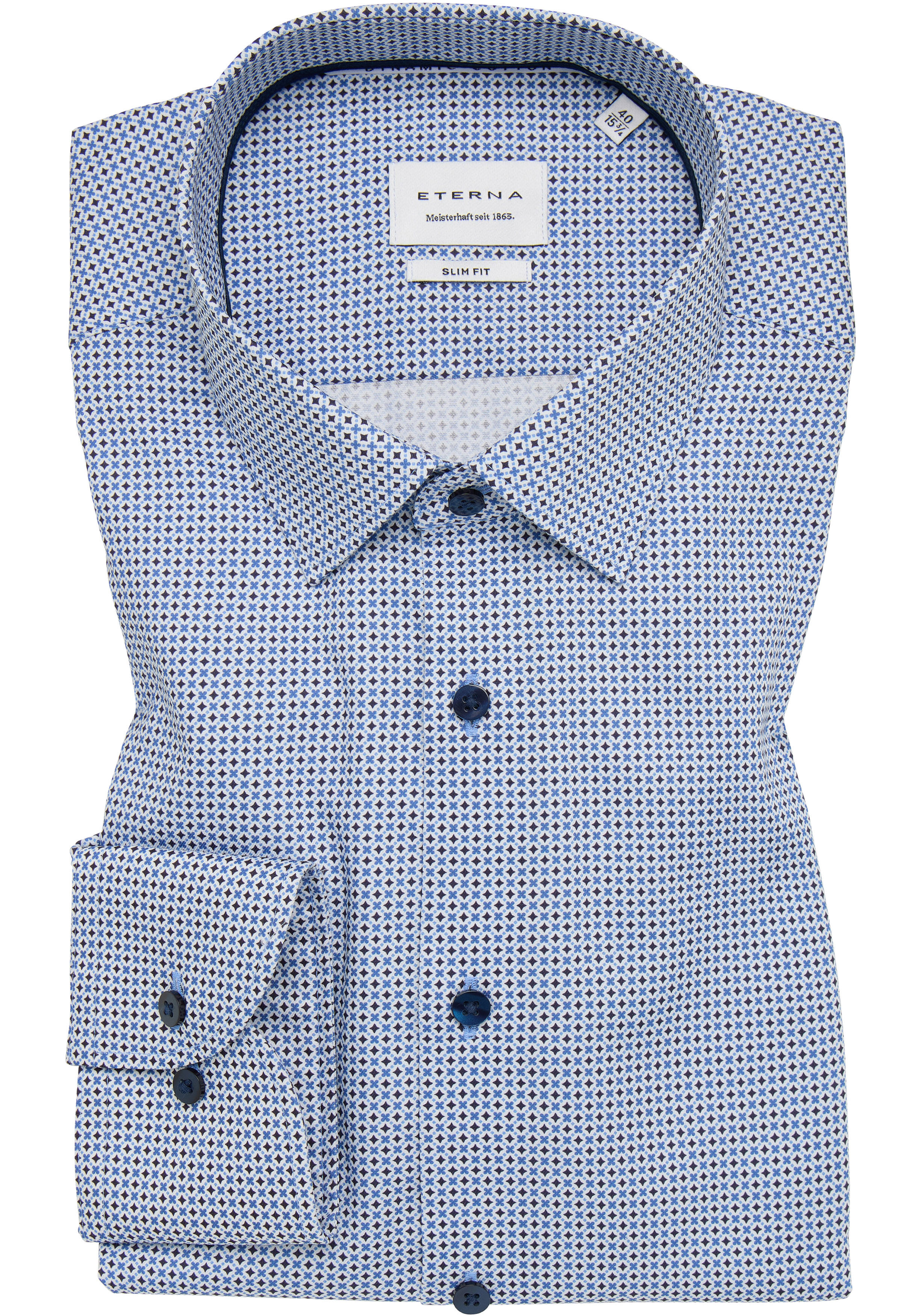 ETERNA slim fit overhemd, twill, wit met licht- en donkerblauw dessin