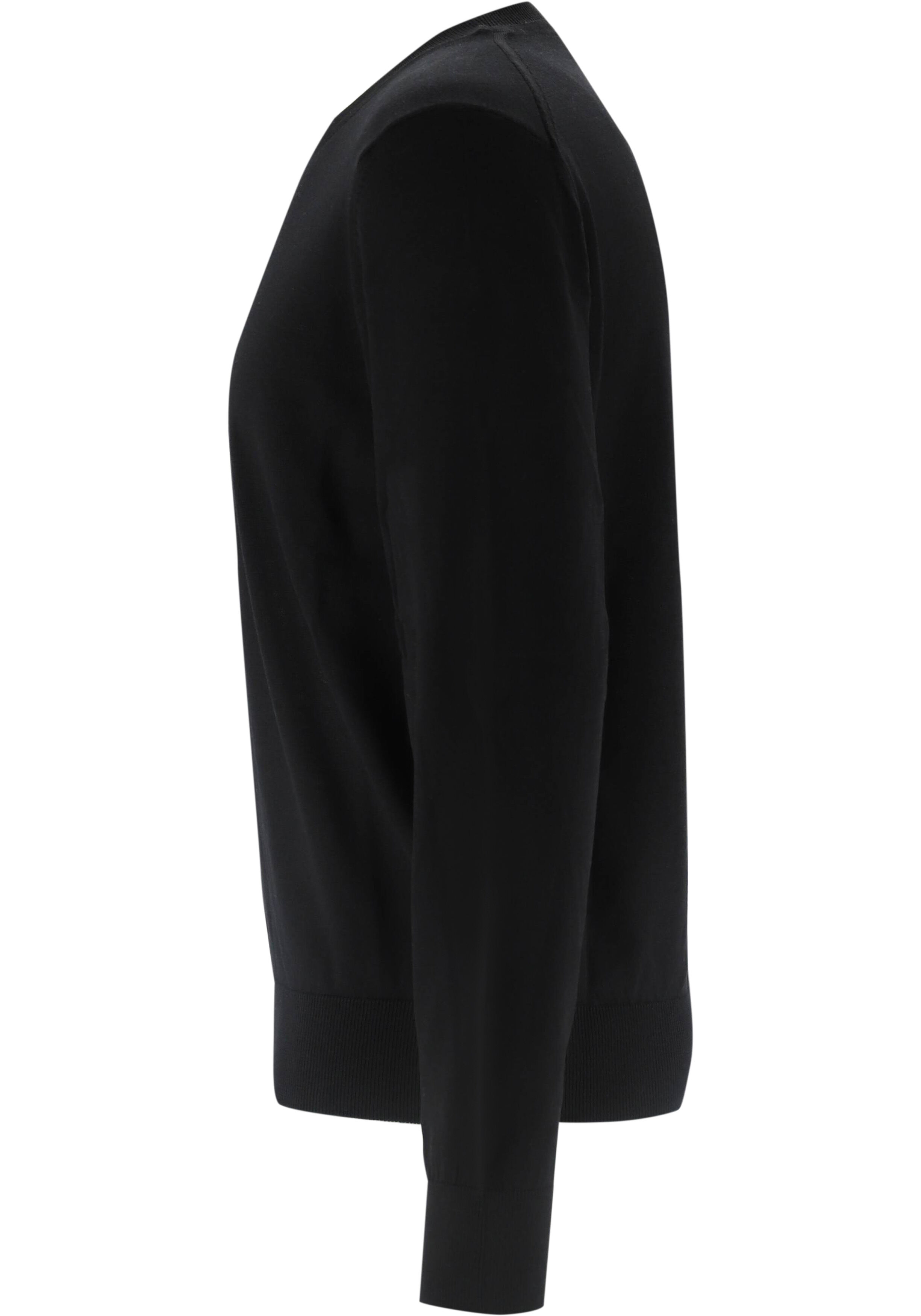 BOSS Leno slim fit trui wol, heren pullover middeldik O-hals, zwart
