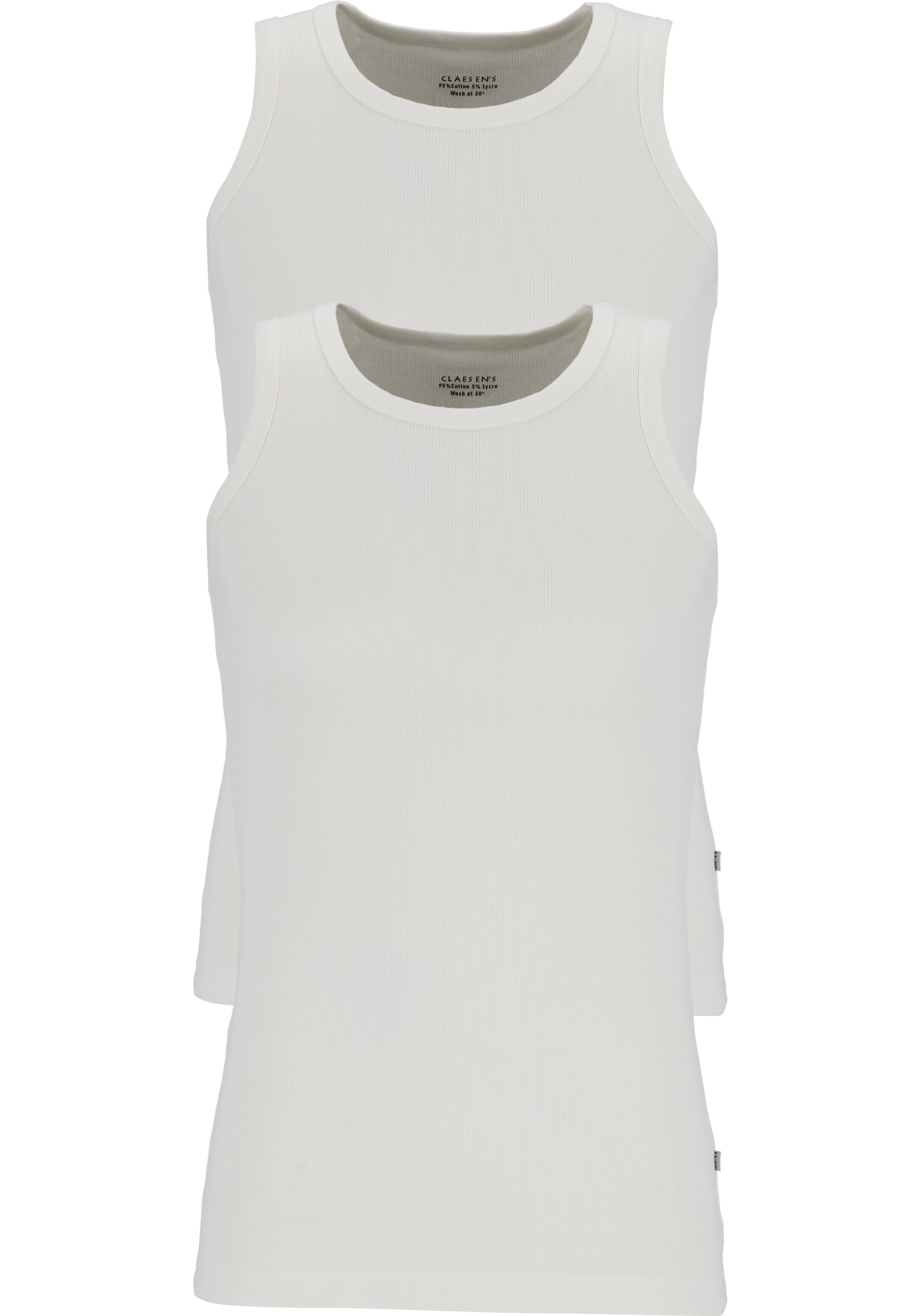 Claesen's Basics singlets (2-pack), heren rib ondershirts, wit