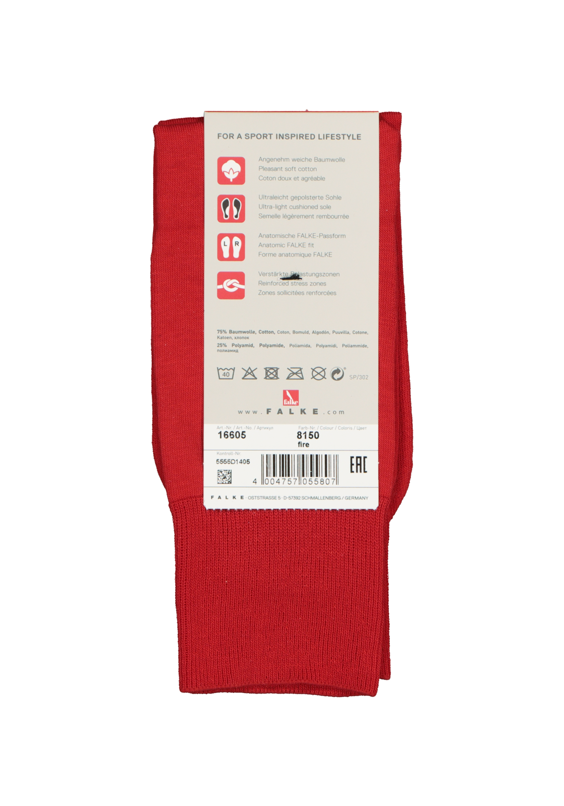 4-4004757055807_falke_sokken_1p_HR FALKE Run unisex sokken, rood (fire)