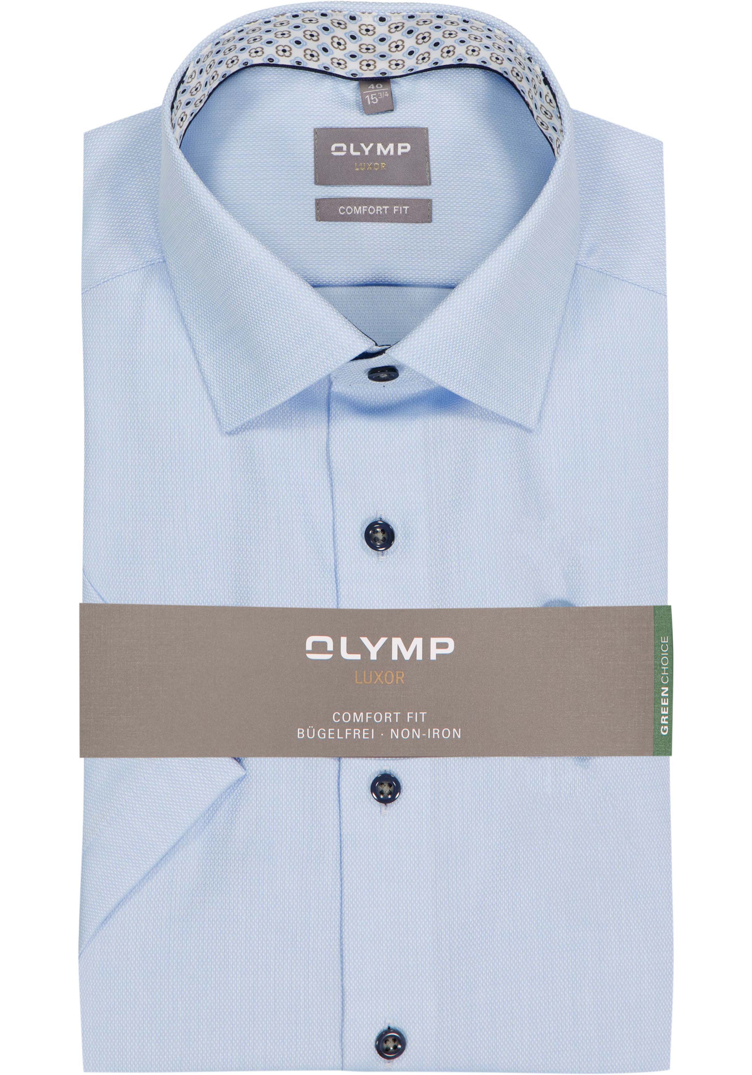 OLYMP Luxor comfort fit overhemd, korte mouw, structuur, lichtblauw