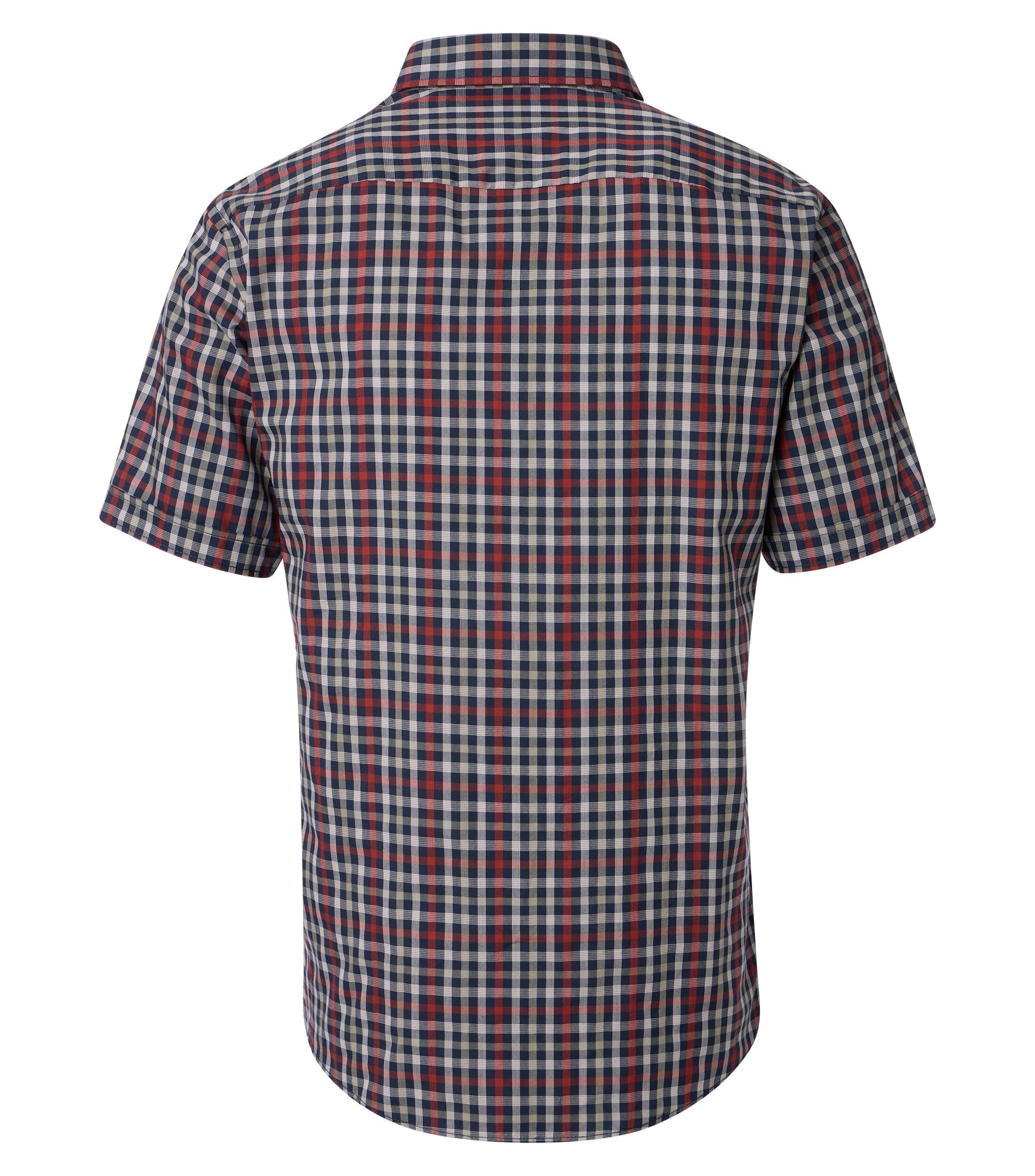 CASA MODA Sport casual fit overhemd, korte mouw, dobby, donkerblauw met rood, wit en beige geruit