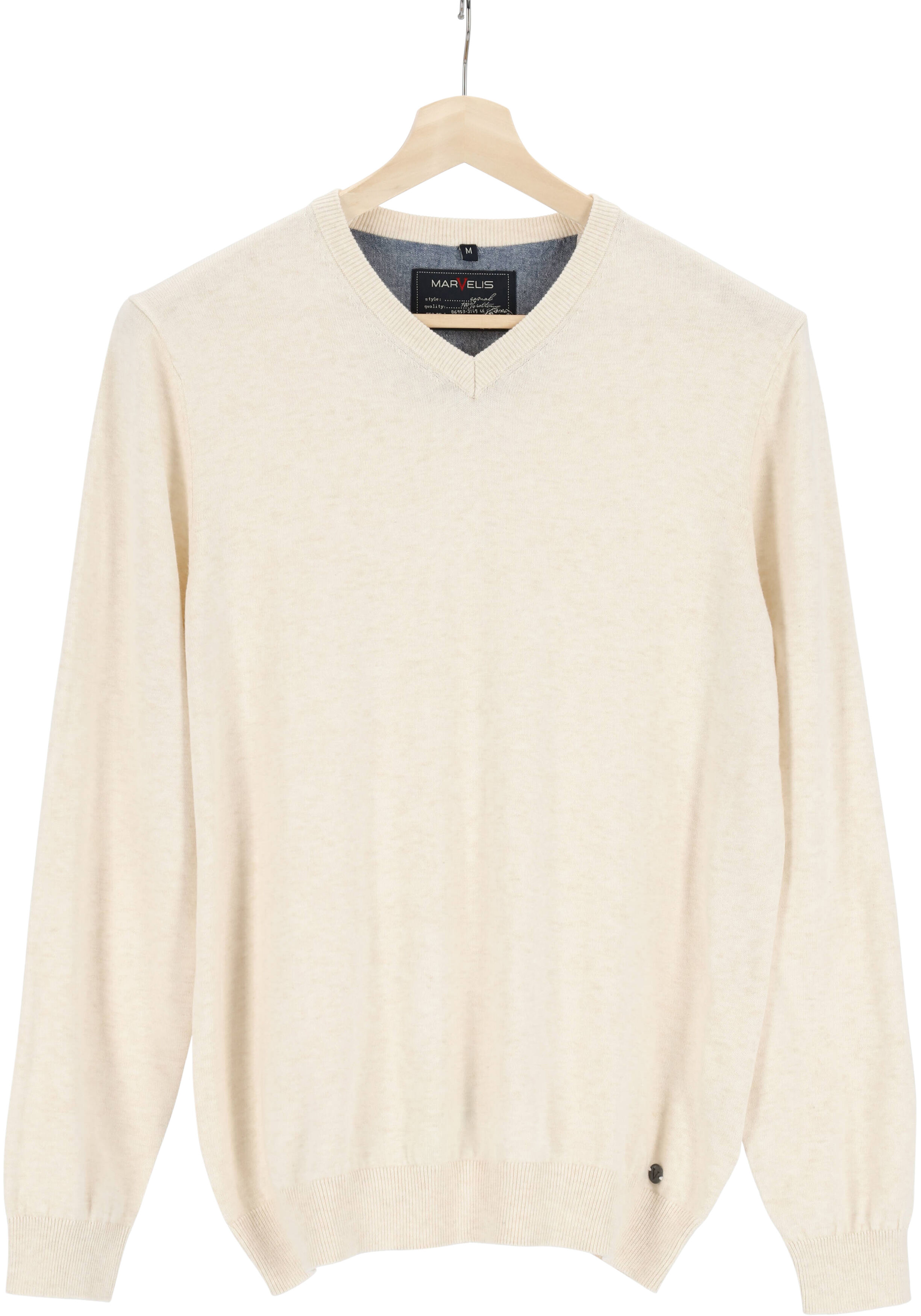 MARVELIS modern fit trui katoen, V-hals, ecru