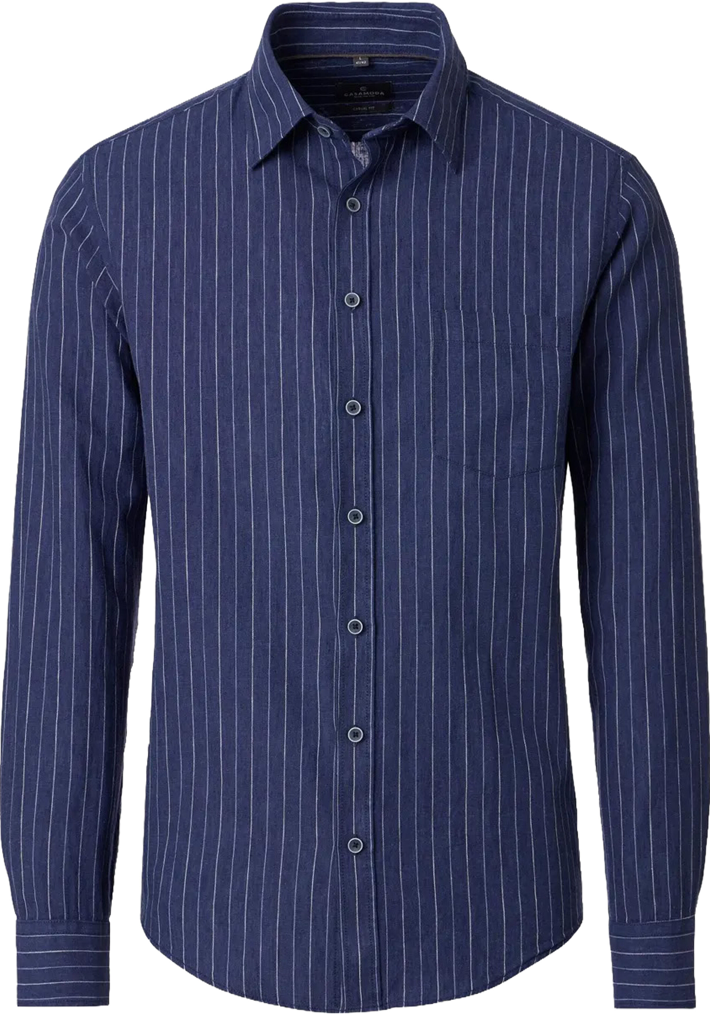CASA MODA Sport casual fit overhemd, structuur, donkerblauw, wit gestreept