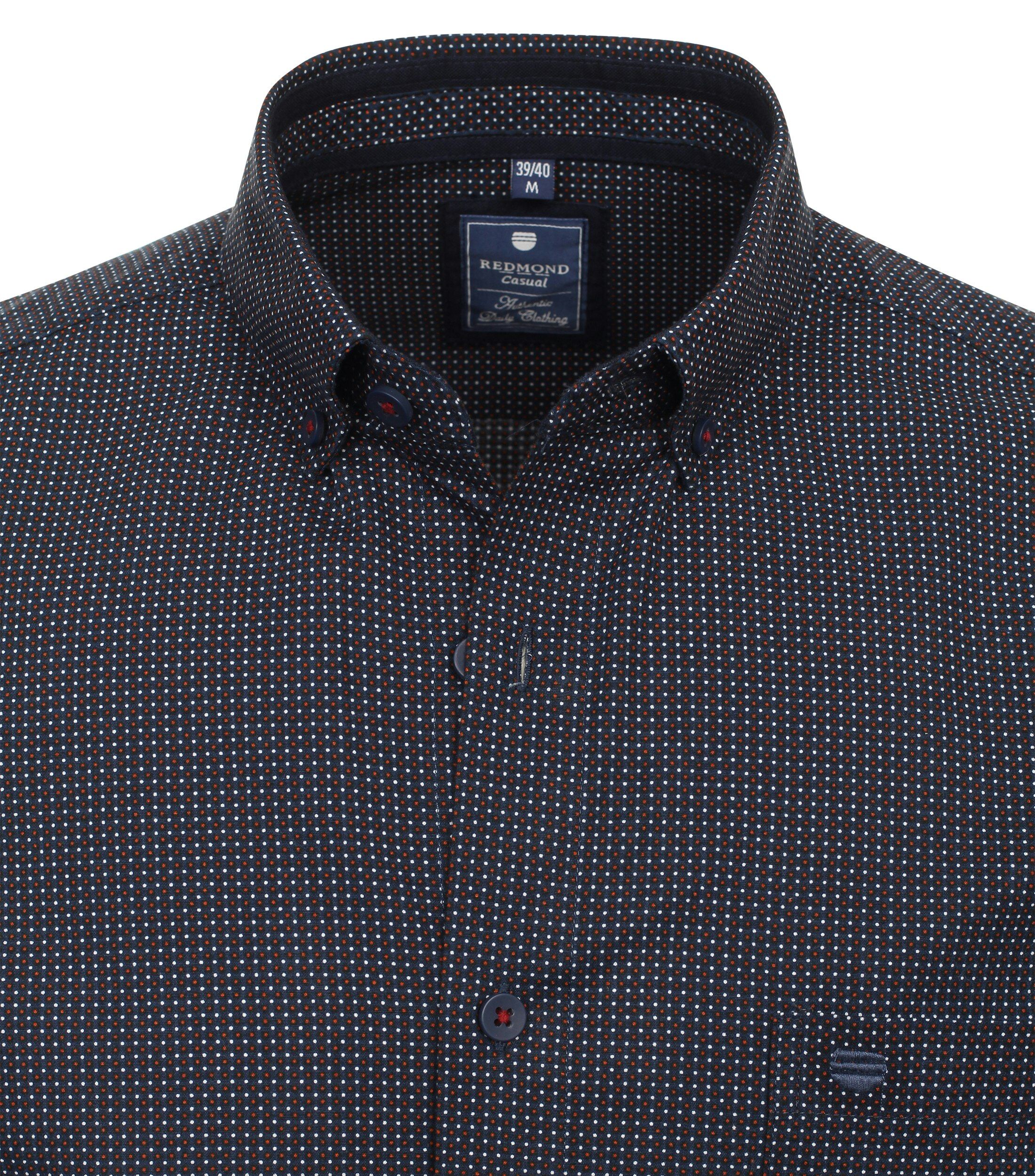 Redmond modern fit overhemd, popeline, blauw met rood en wit dessin