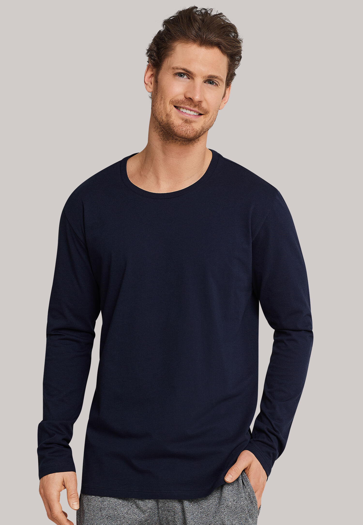 SCHIESSER Mix+Relax T-shirt, lange mouw O-hals, blauw