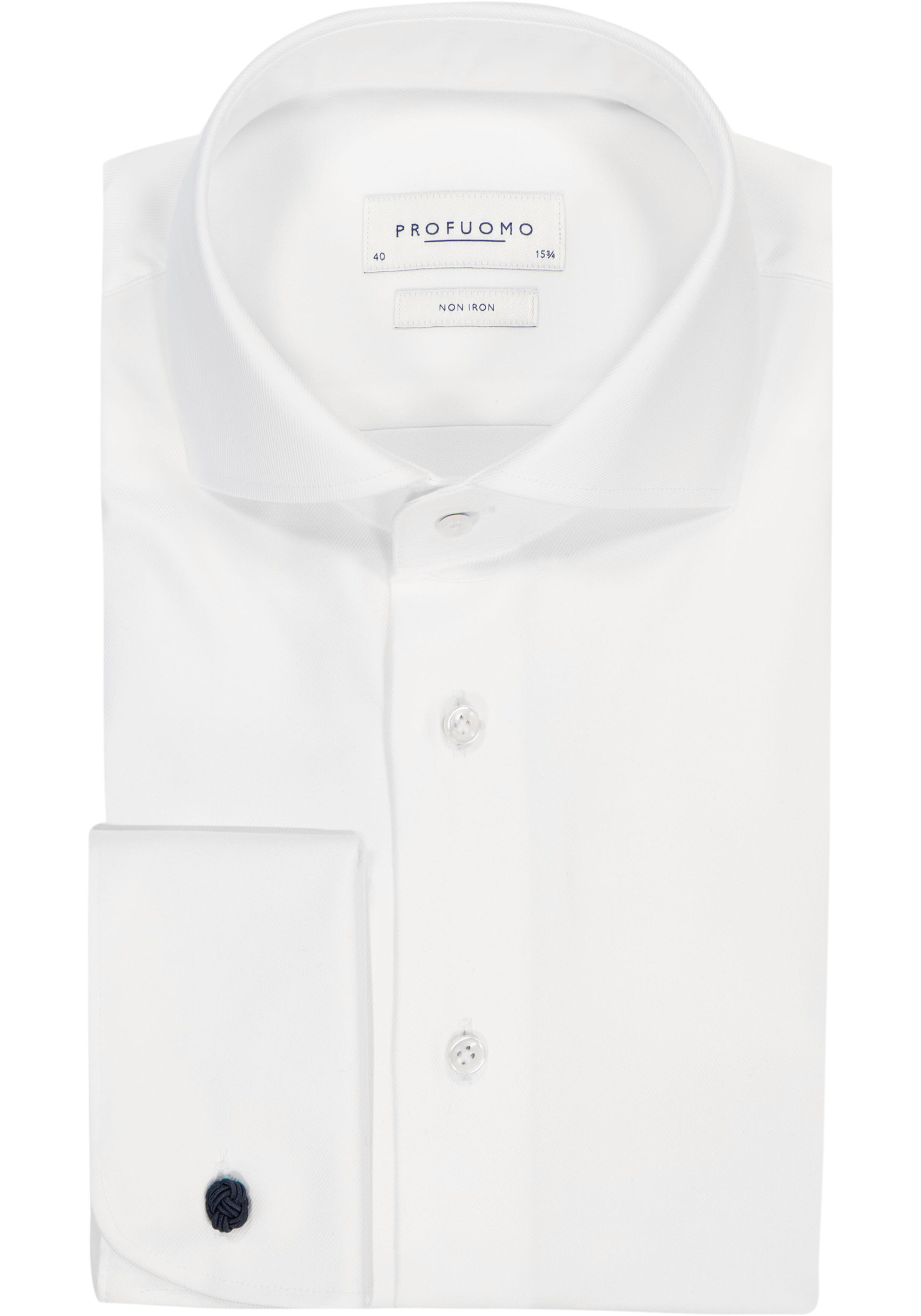 Profuomo slim fit overhemd, dubbele manchet 2-ply twill, wit