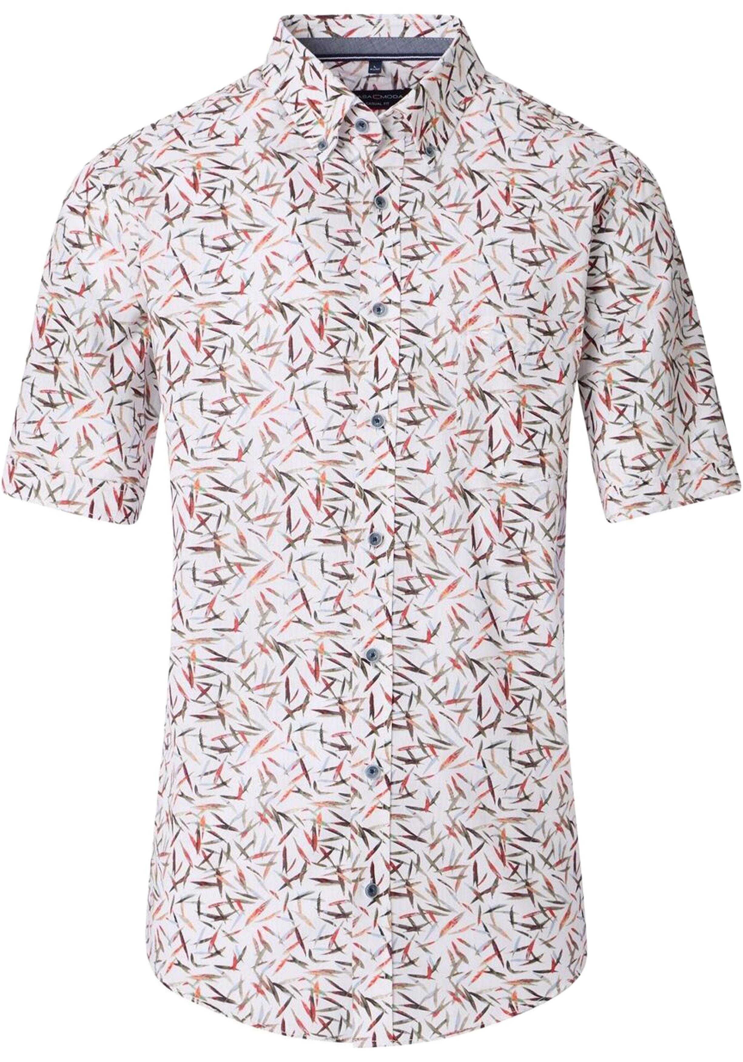 CASA MODA Sport casual fit overhemd, korte mouw, chambray, wit met groen en rood dessin