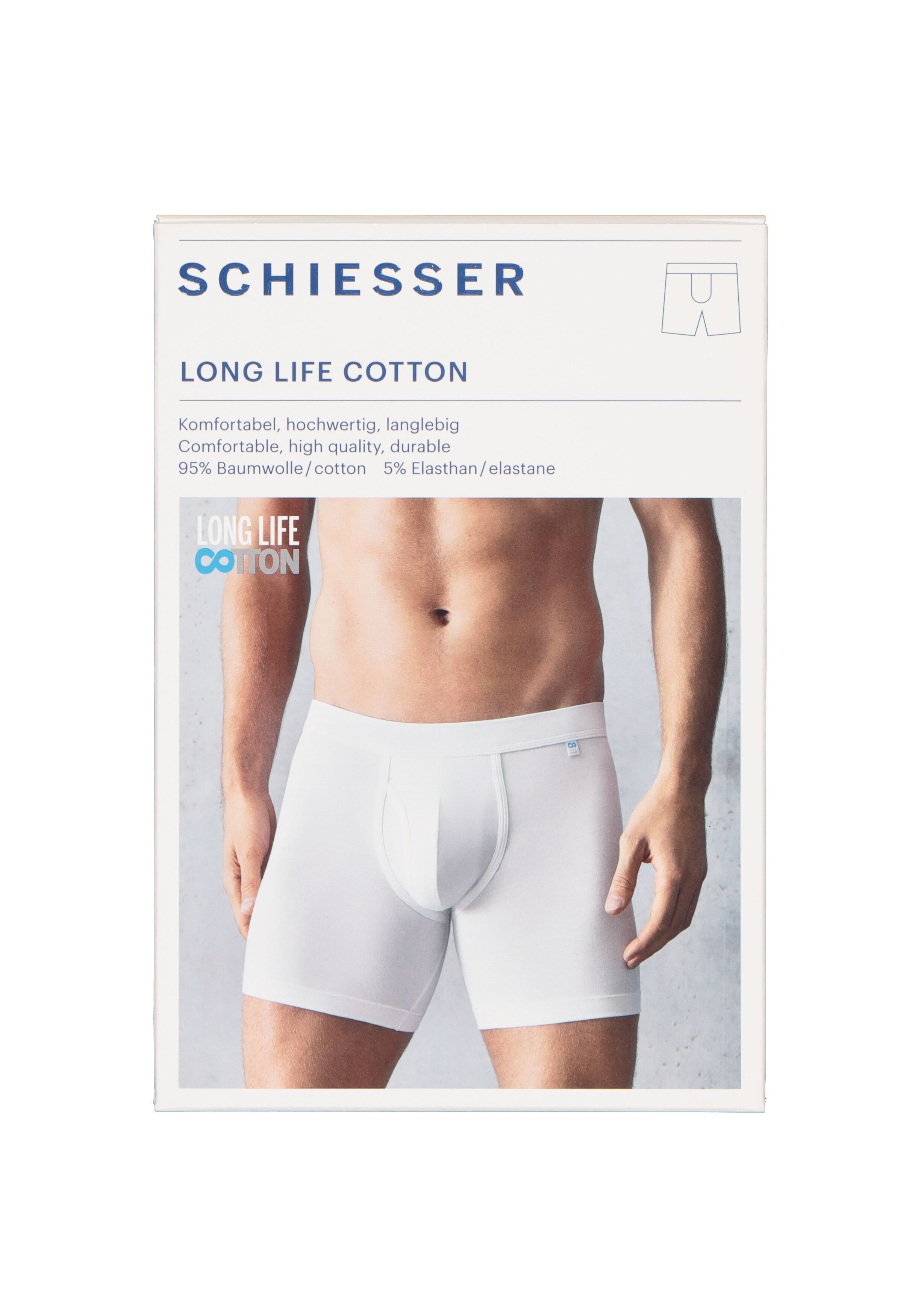 SCHIESSER Long Life Cotton shorts (1-pack), lang met gulp, wit
