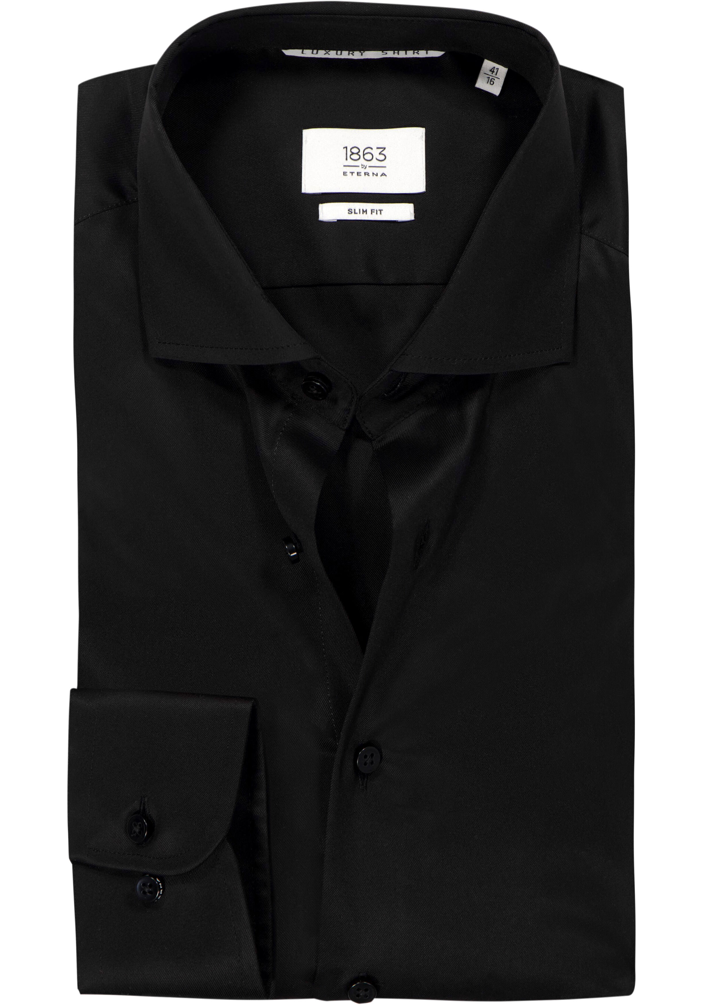 ETERNA 1863 slim fit premium overhemd, 2-ply twill heren overhemd, zwart