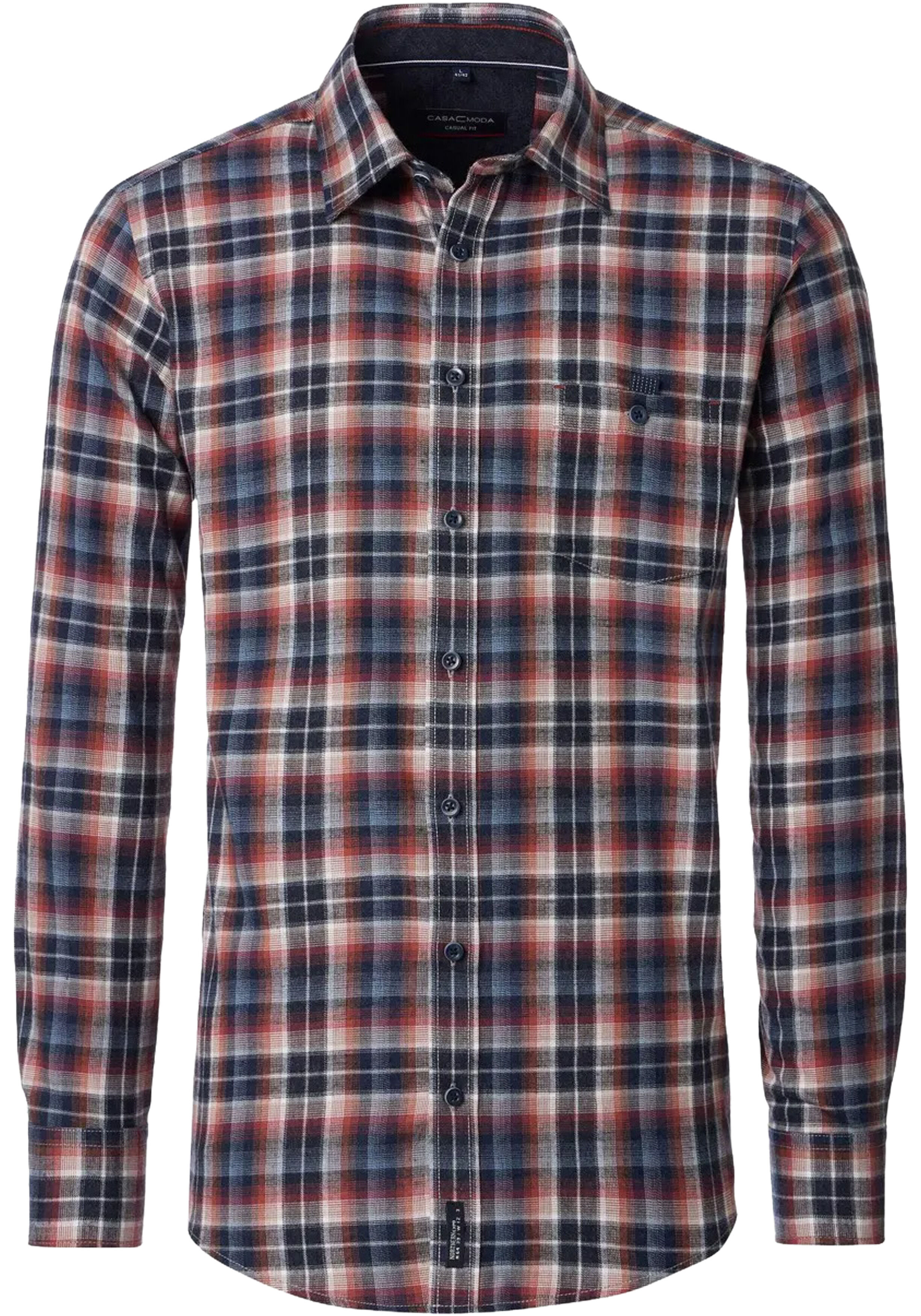 CASA MODA Sport casual fit overhemd, flanel, groen, donkerblauw, beige en wit geruit