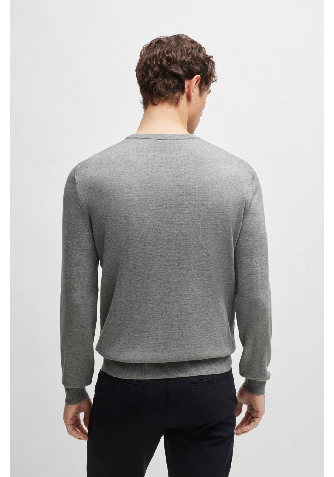 BOSS Botto regular fit trui wol, heren trui middeldik O-hals, zilver BOSS Botto regular fit trui wol, heren trui middeldik O-hals, zilver