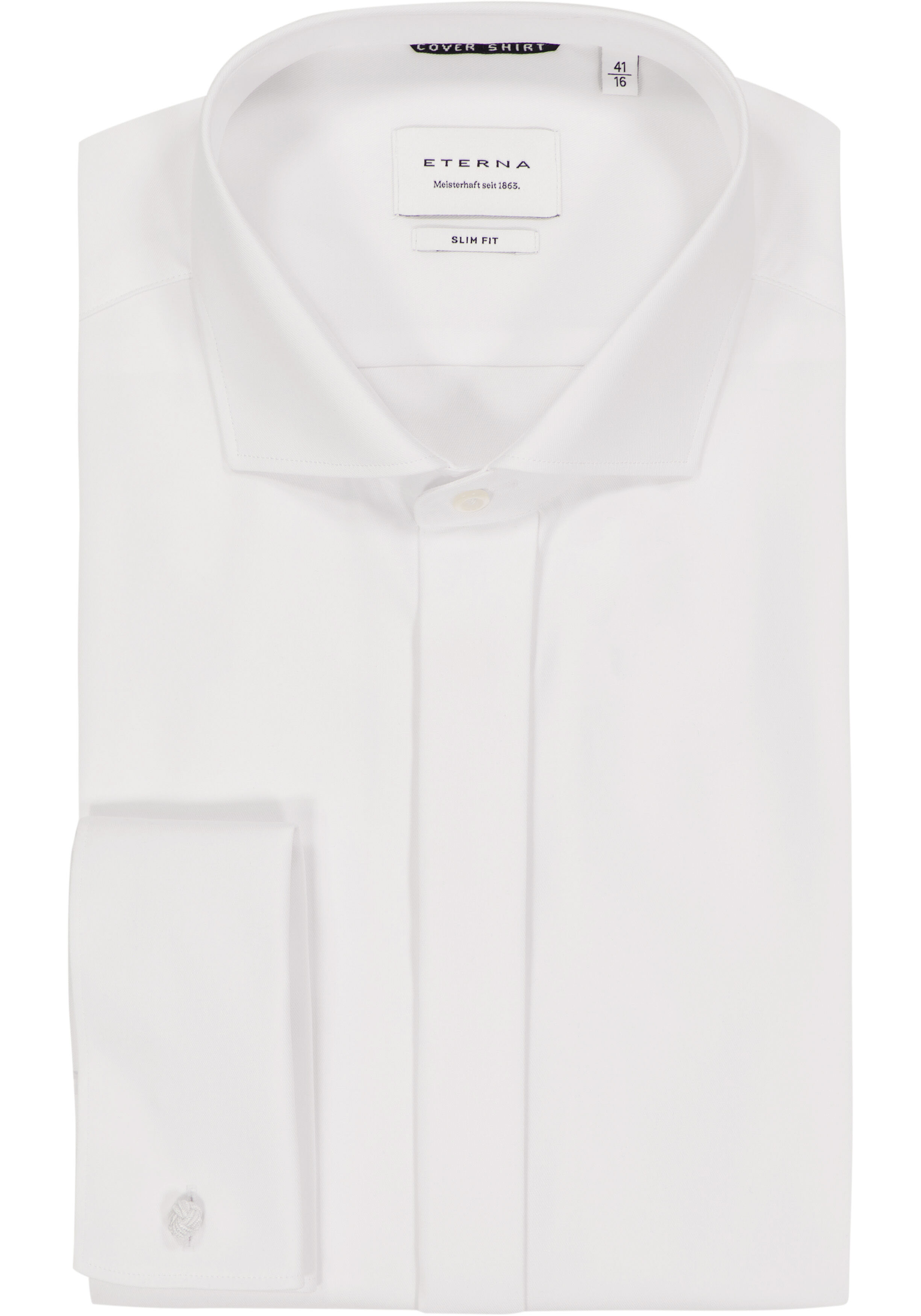 ETERNA slim fit smoking overhemd, mouwlengte 7, twill met dubbele manchet, wit