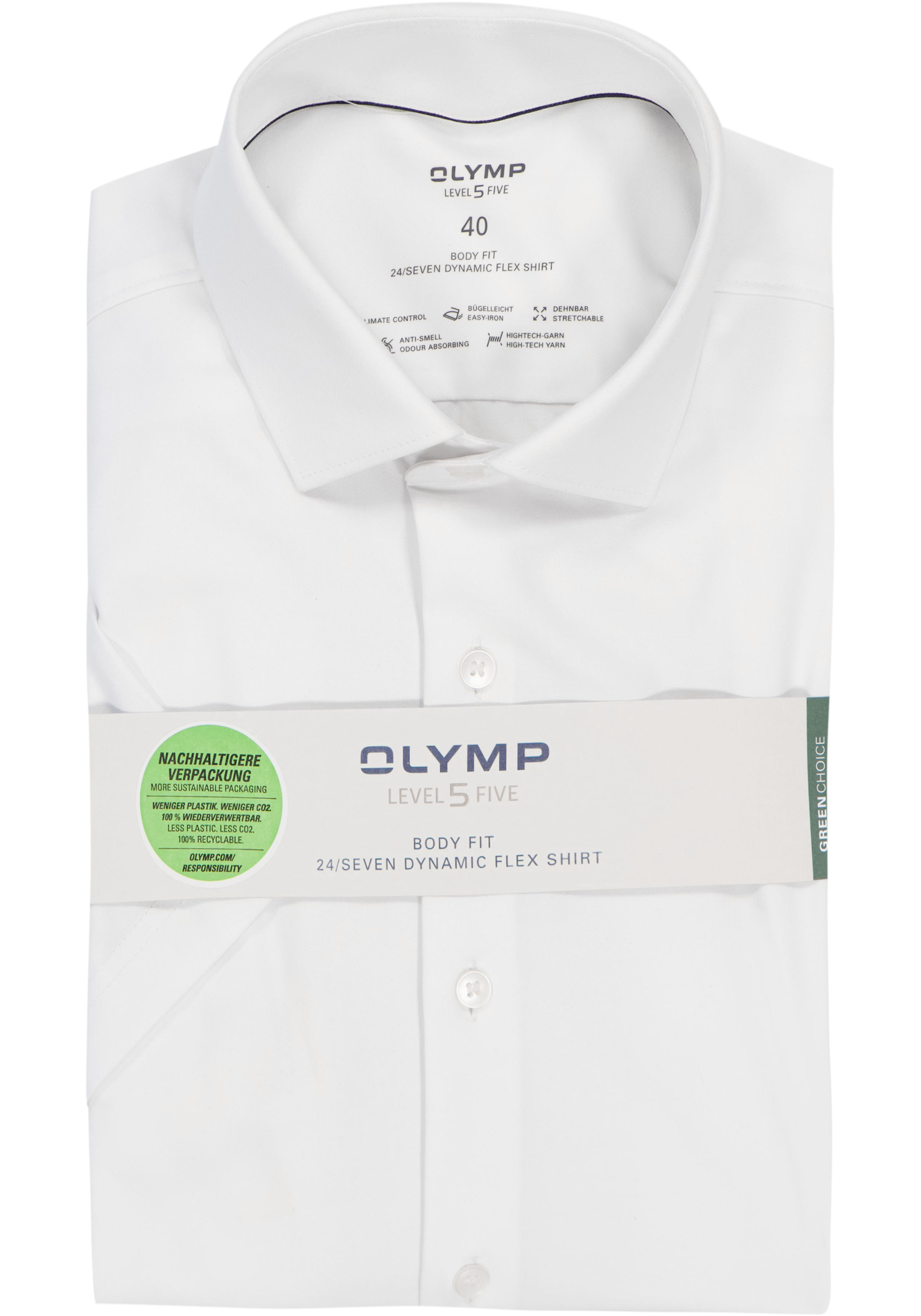 OLYMP 24/7 Level 5 body fit overhemd, korte mouw, twill, wit