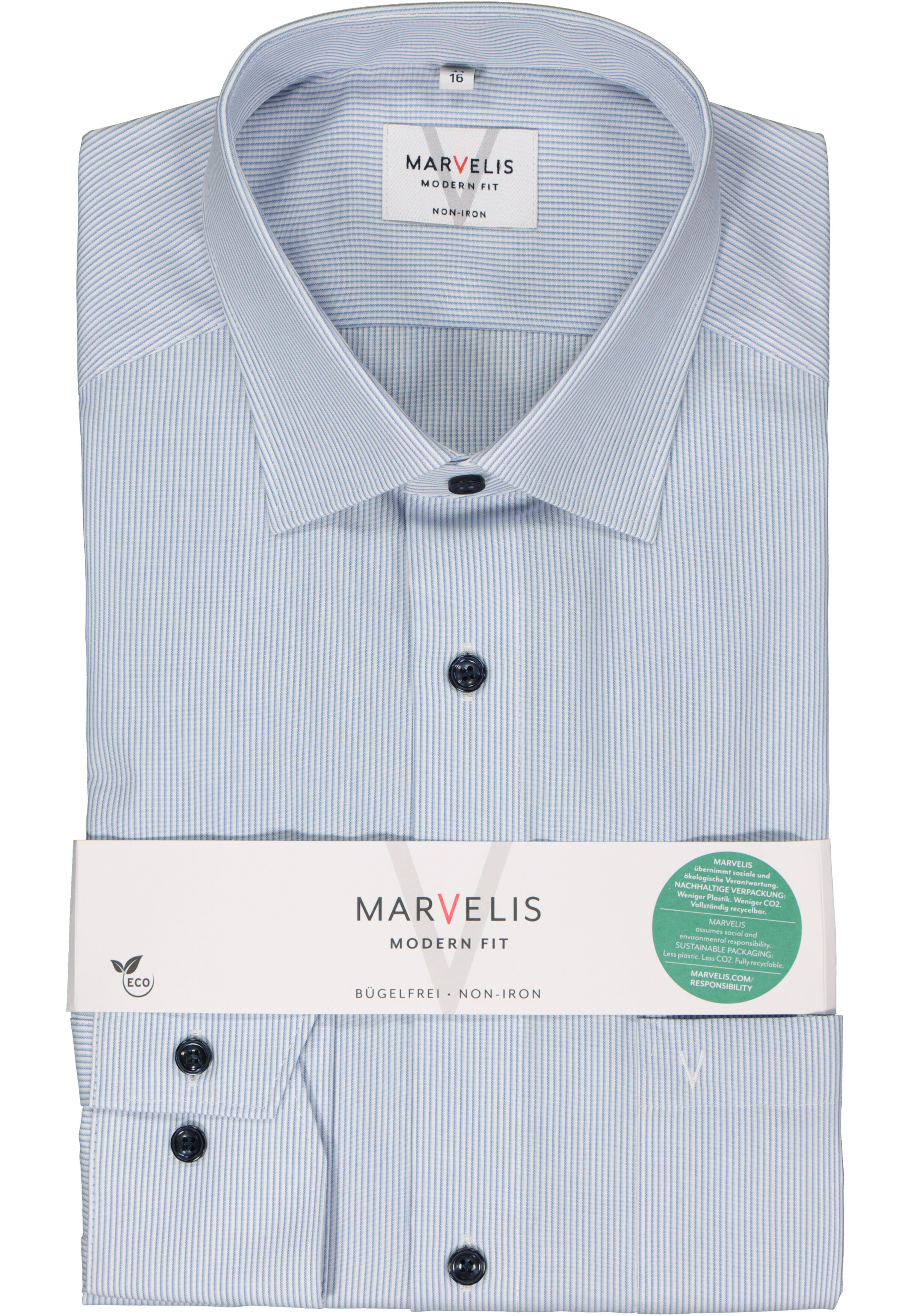 MARVELIS modern fit overhemd, popeline, lichtblauw gestreept