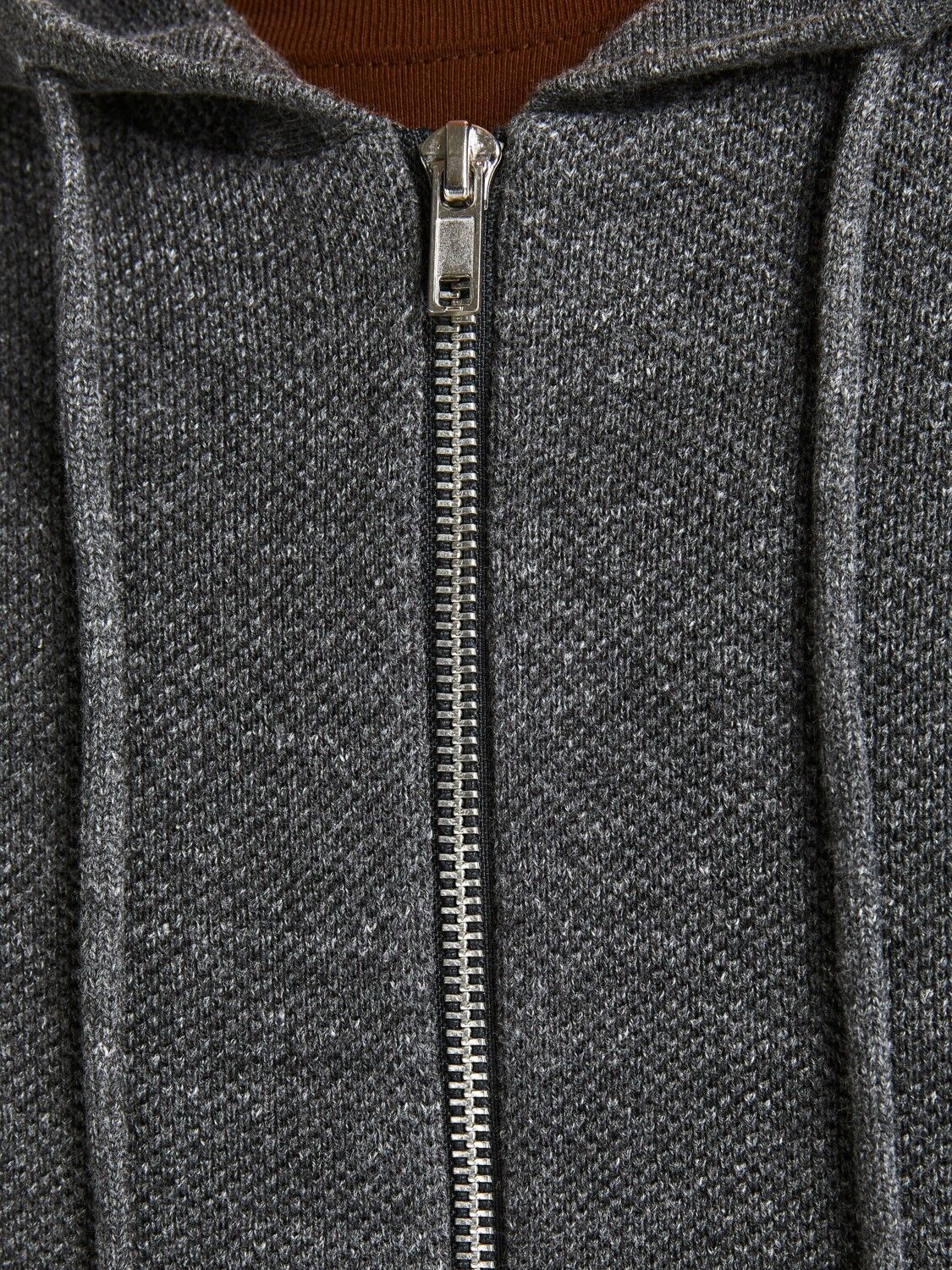 JACK & JONES Hill knit cardigan slim fit, heren vest katoen met capuchon, donkergrijs melange melange