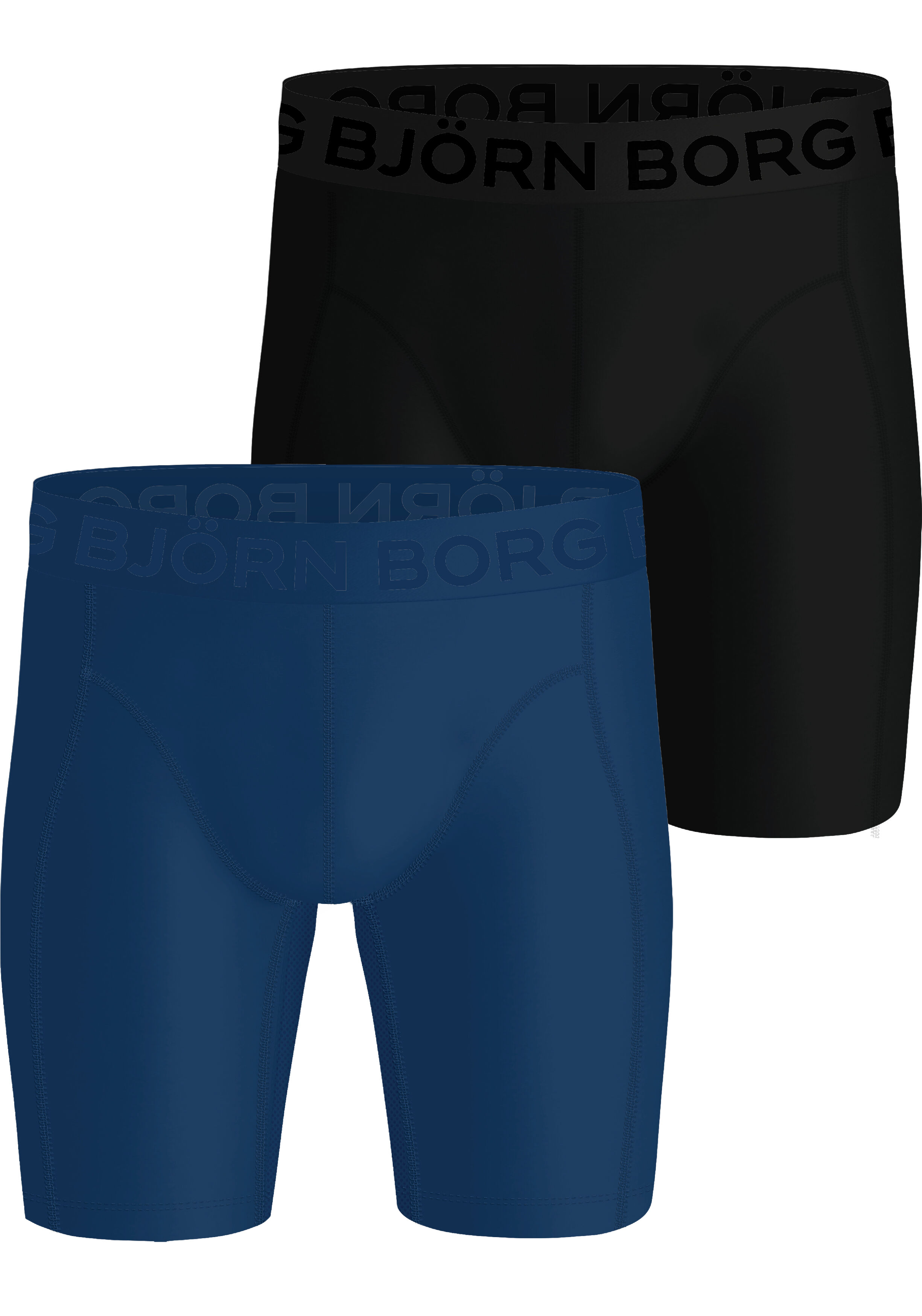 Bjorn Borg Sports Lightweight Long Boxers, microfiber heren boxers extra lange pijpen (2-pack), zwart, blauw