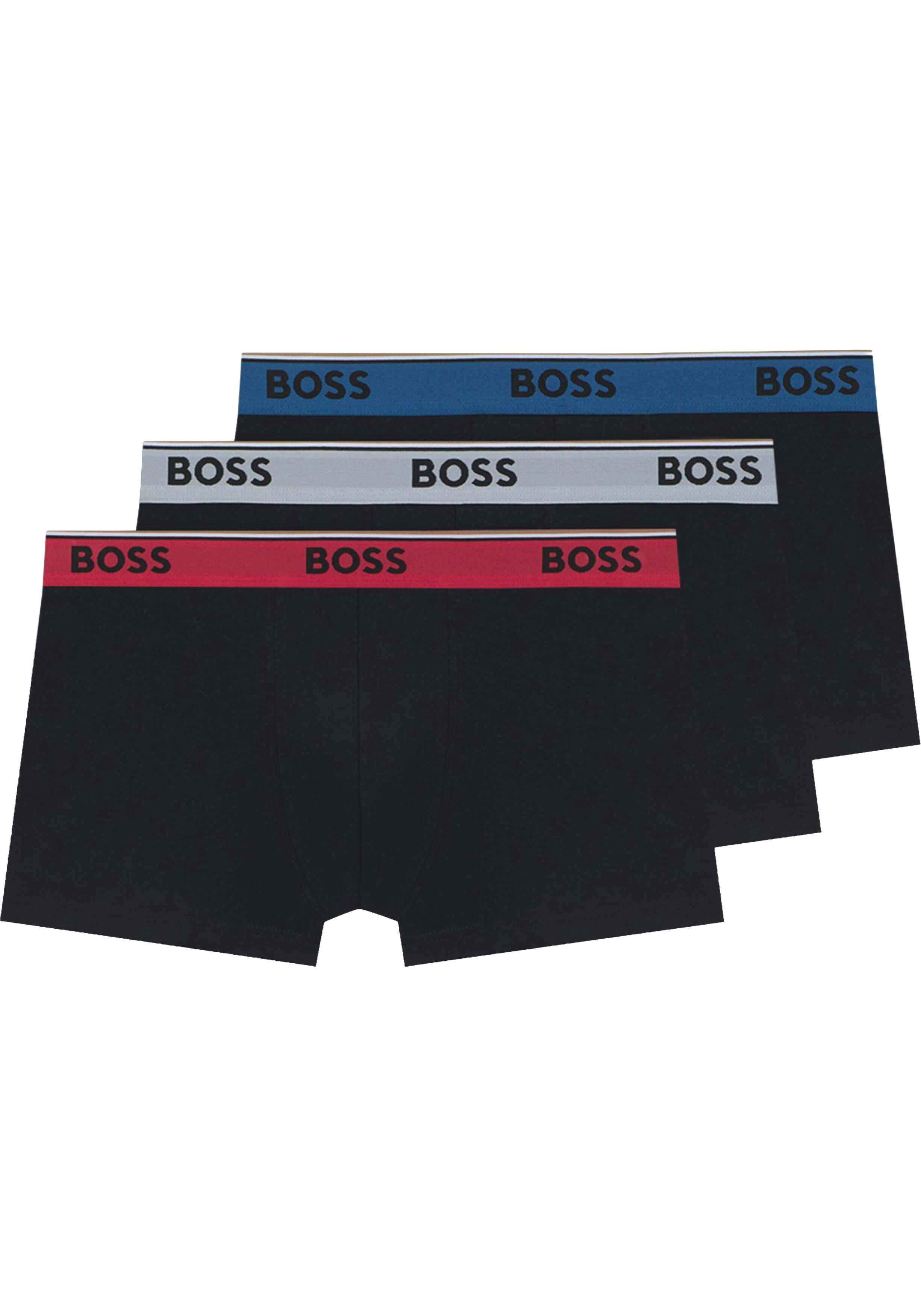 HUGO BOSS Power trunks (3-pack), heren boxers kort, zwart met gekleurde tailleband