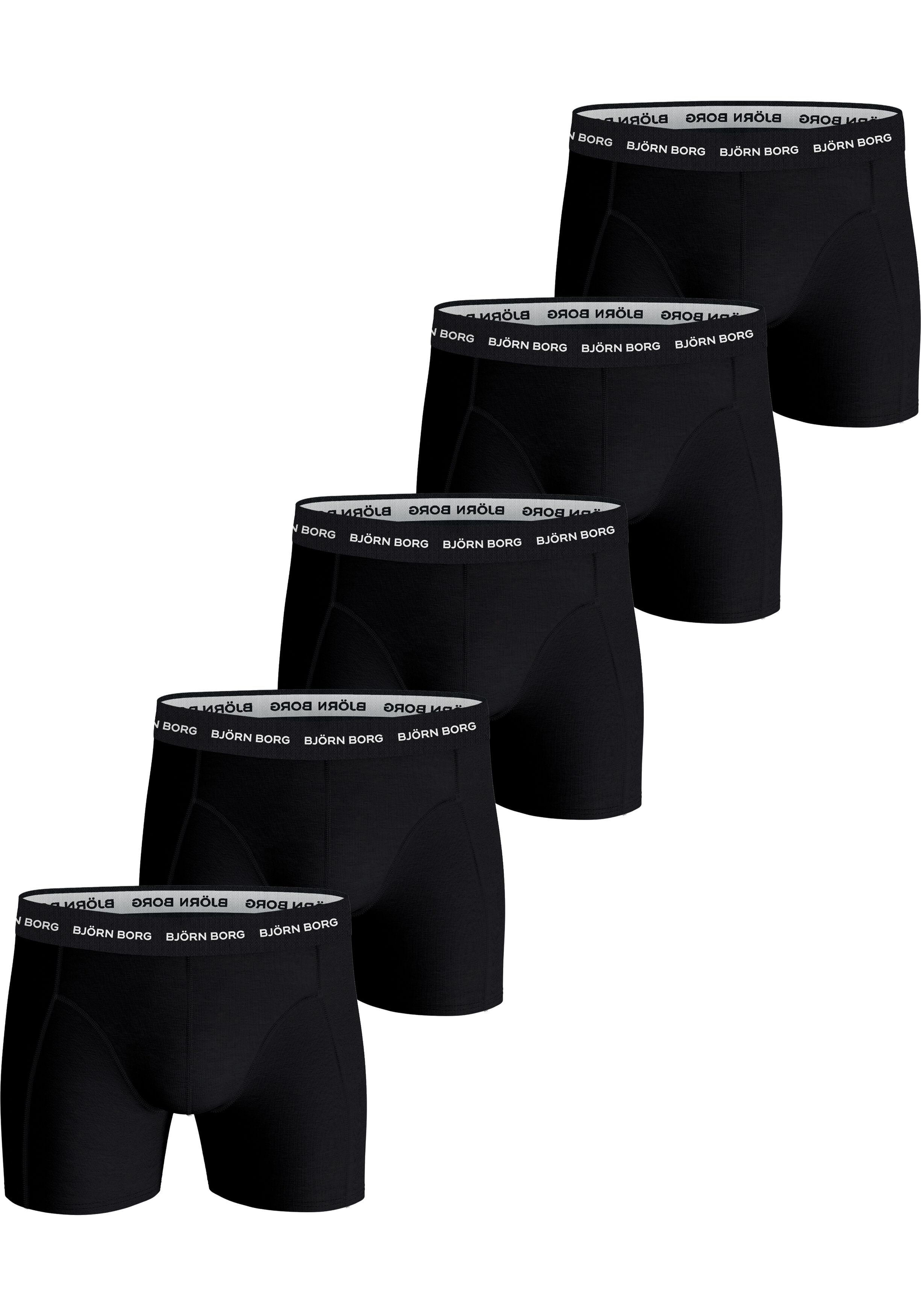 Bjorn Borg Cotton Stretch boxers, heren boxers normale lengte (5-pack), zwart, zwart, zwart, zwart, zwart