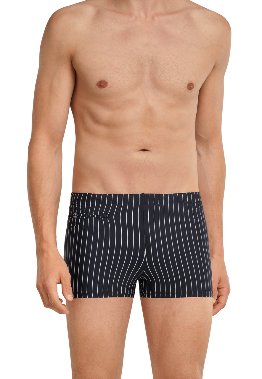 SCHIESSER nautical casual heren badkleding, retro zwembroek met ritszakje gerecyclede tricot strepen zwart