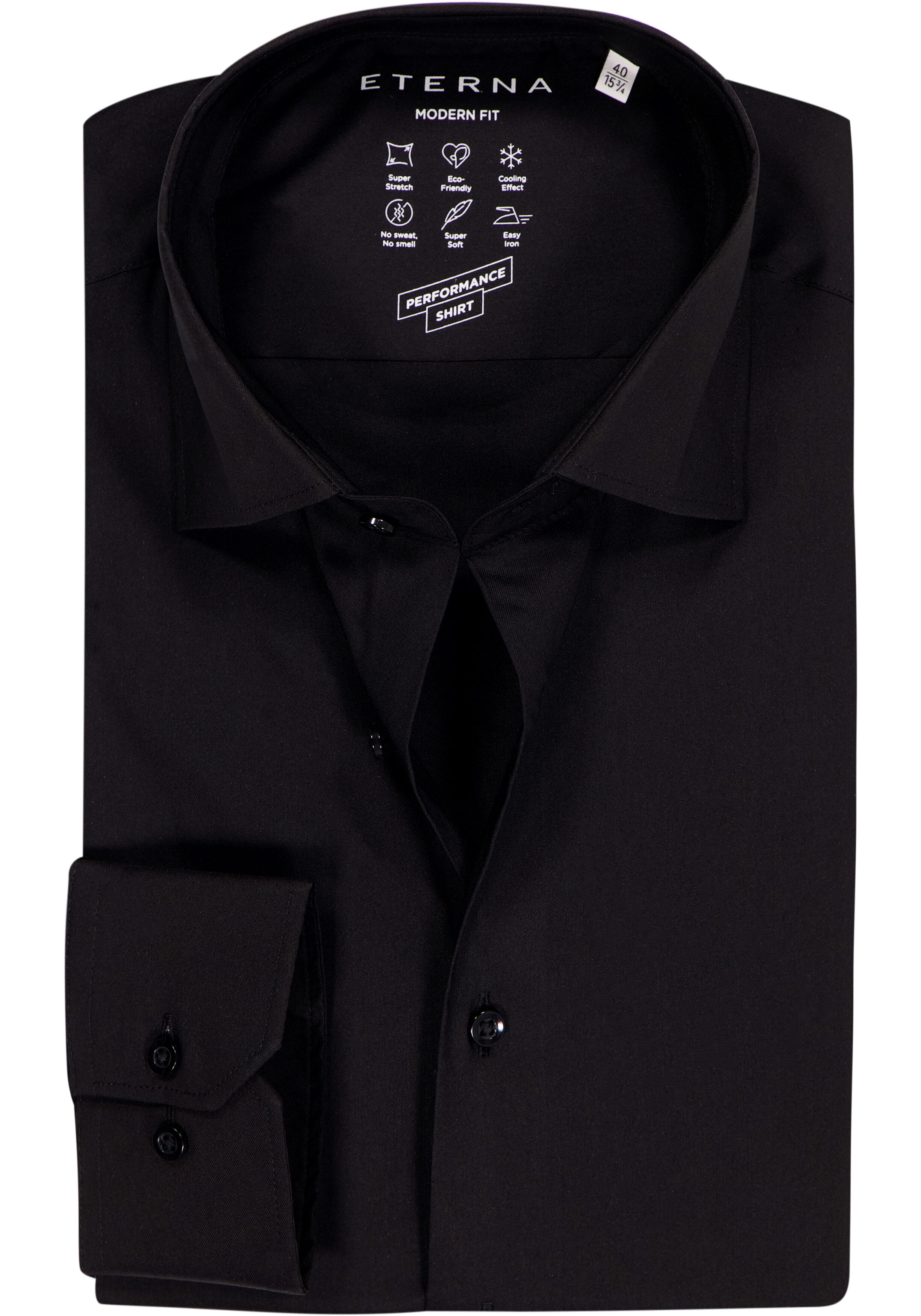 ETERNA modern fit overhemd, superstretch lyocell heren overhemd, zwart