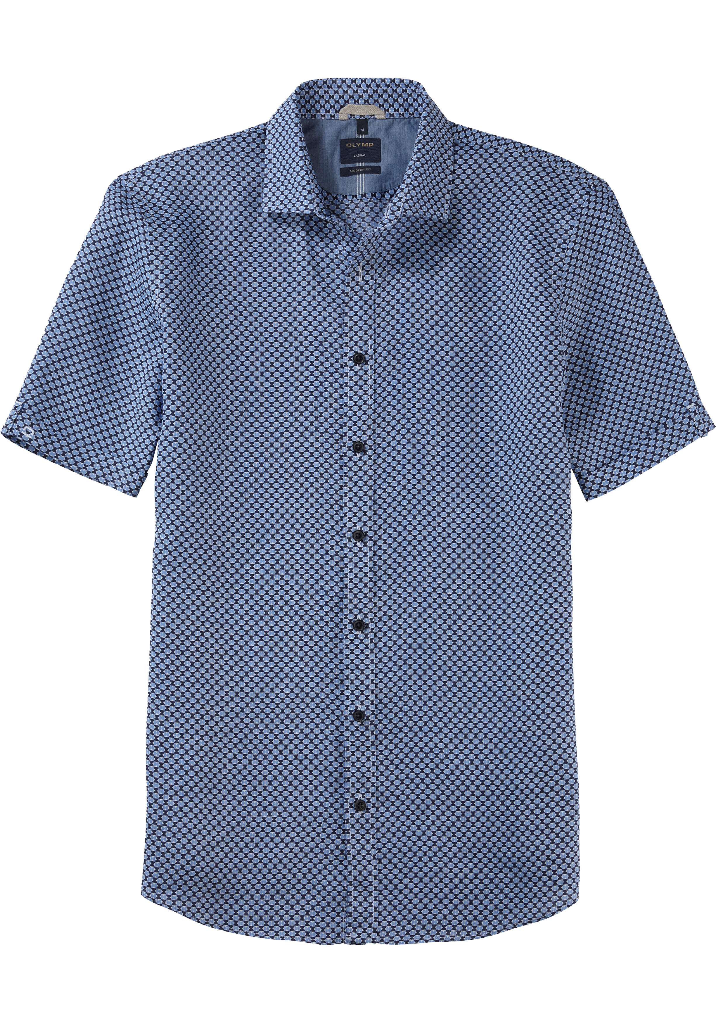 OLYMP Casual modern fit overhemd, korte mouw, structuur, bleu dessin