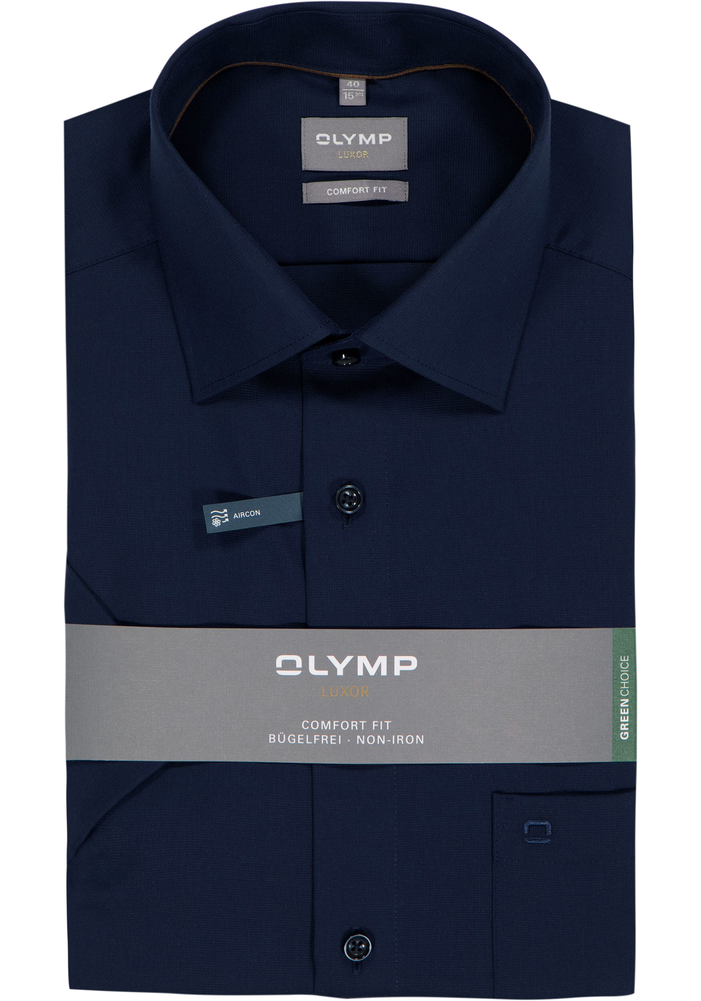 OLYMP Luxor comfort fit overhemd, korte mouw, structuur, marine blauw