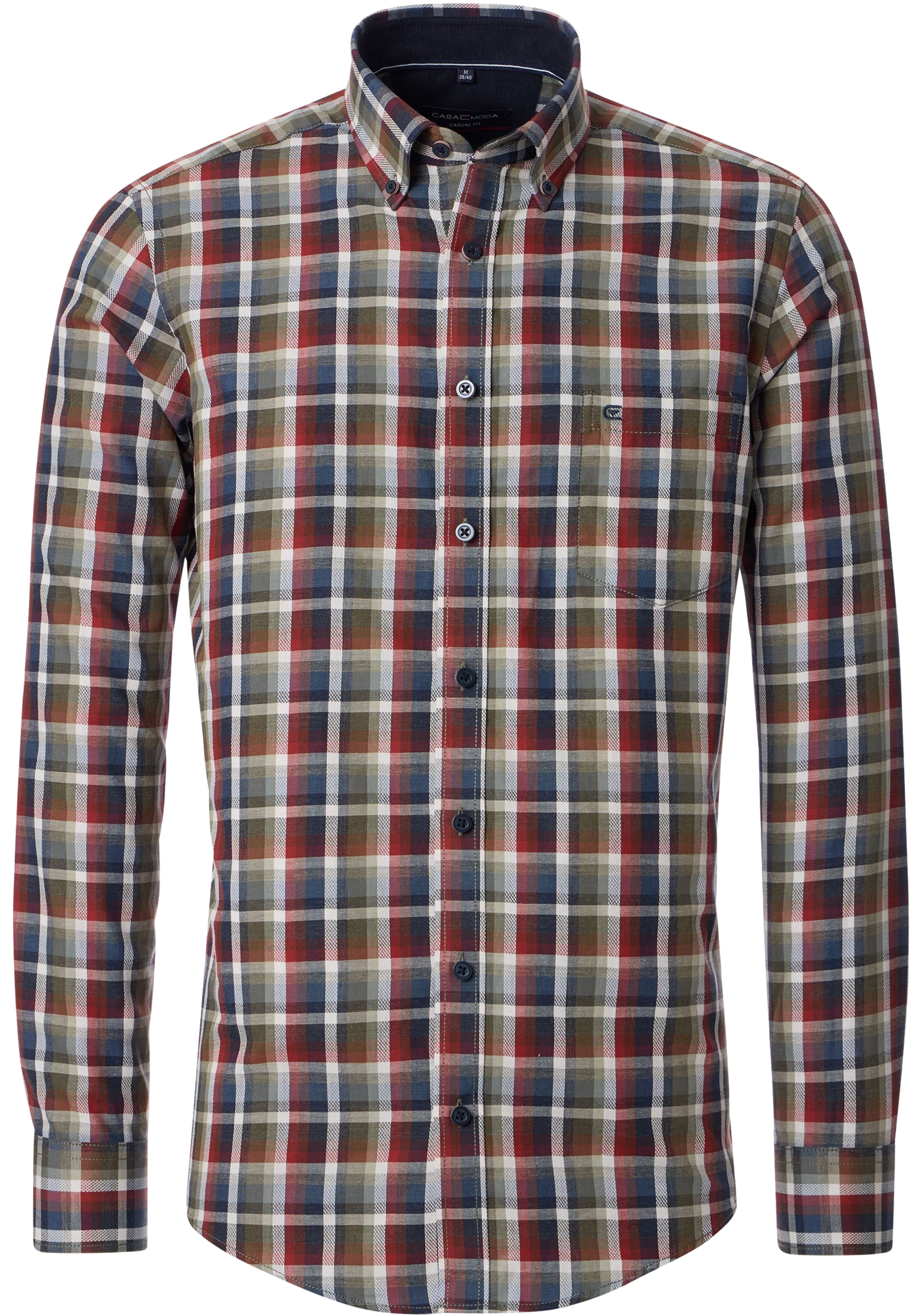 CASA MODA Sport casual fit overhemd, twill, blauw, groen, donkerrood en wit geruit
