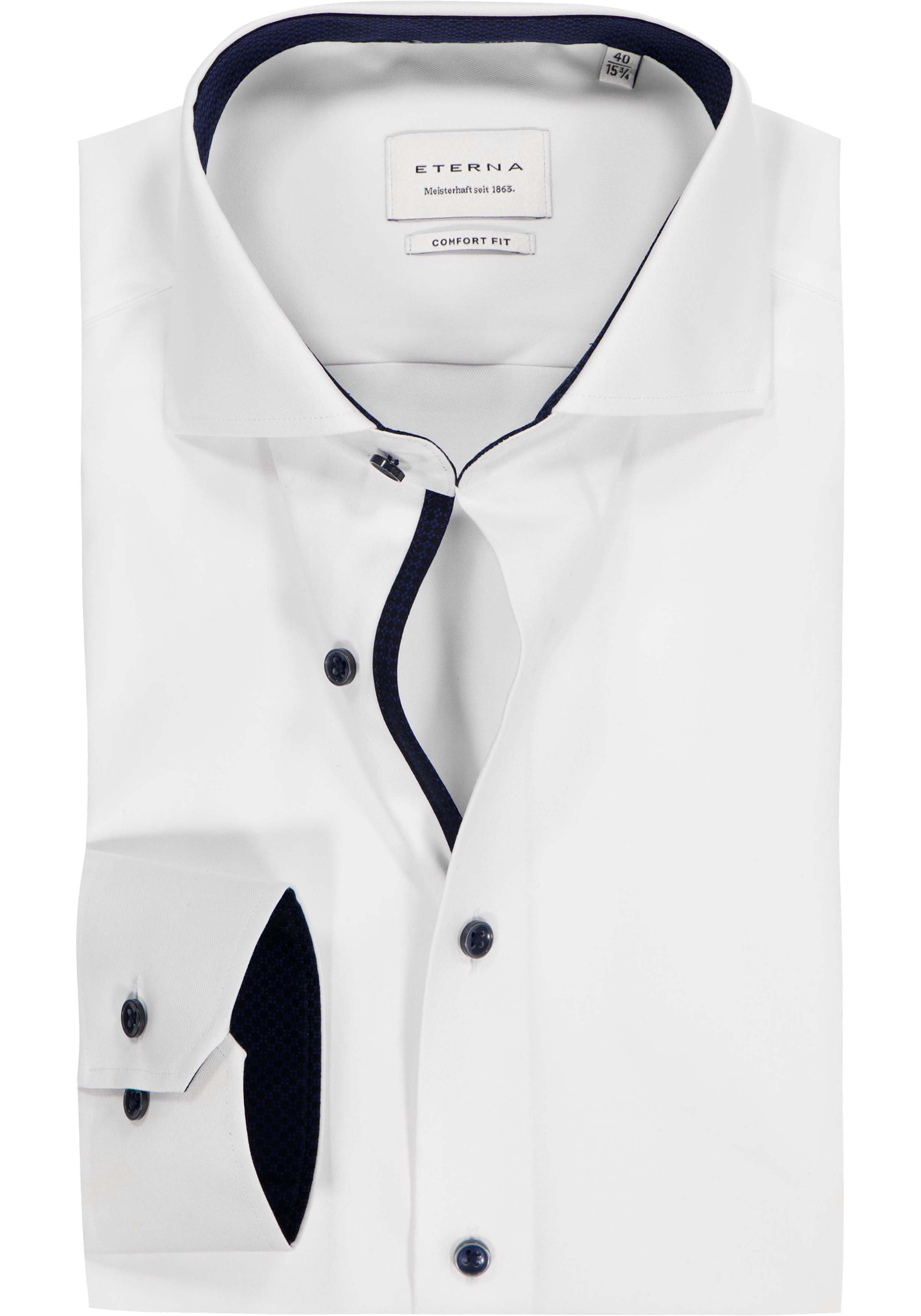 ETERNA comfort fit overhemd, niet doorschijnend twill heren overhemd, wit (blauw contrast)