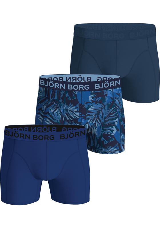 Bjorn Borg Cotton Stretch boxers, heren boxers normale lengte (3-pack), 2 tinten blauw en bladeren print Bjorn Borg Cotton Stretch boxers, heren boxers normale lengte (3-pack), 2 tinten blauw en bladeren print