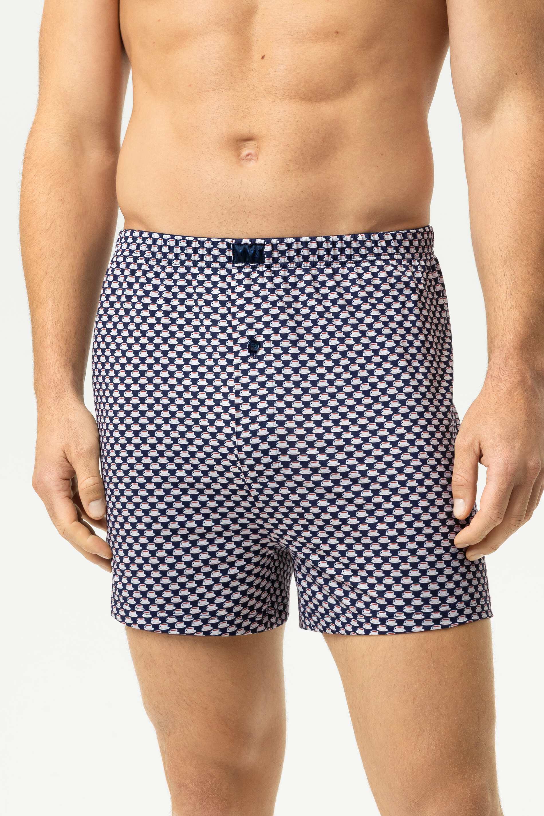 Mey heren boxer short Espresso Lovers, boxershort wijd normale lengte met gulp, marine blauw