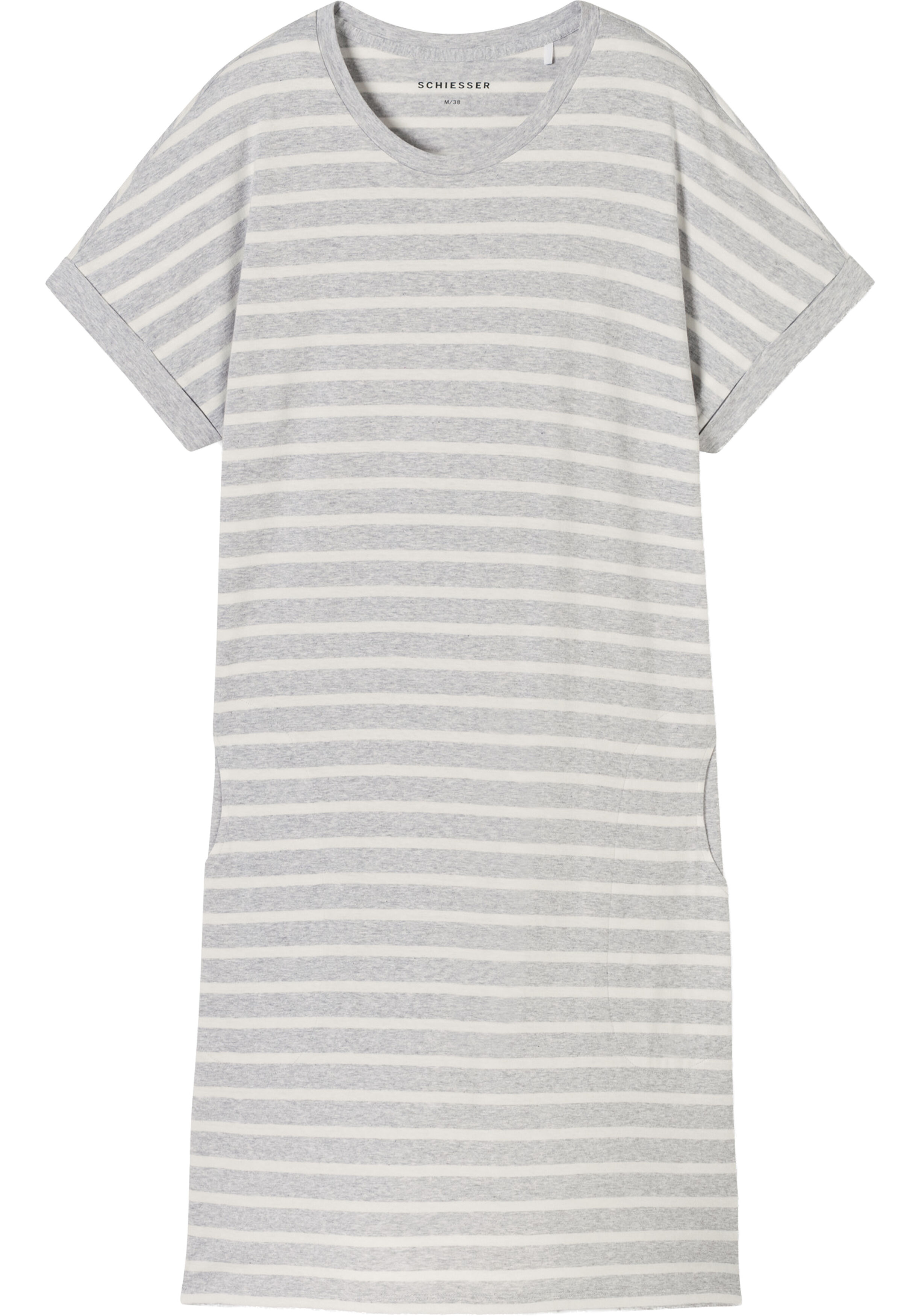 SCHIESSER dames Cotton Essentials Slaapshirt, dames slaapshirt, zilvergrijs melange gestreept