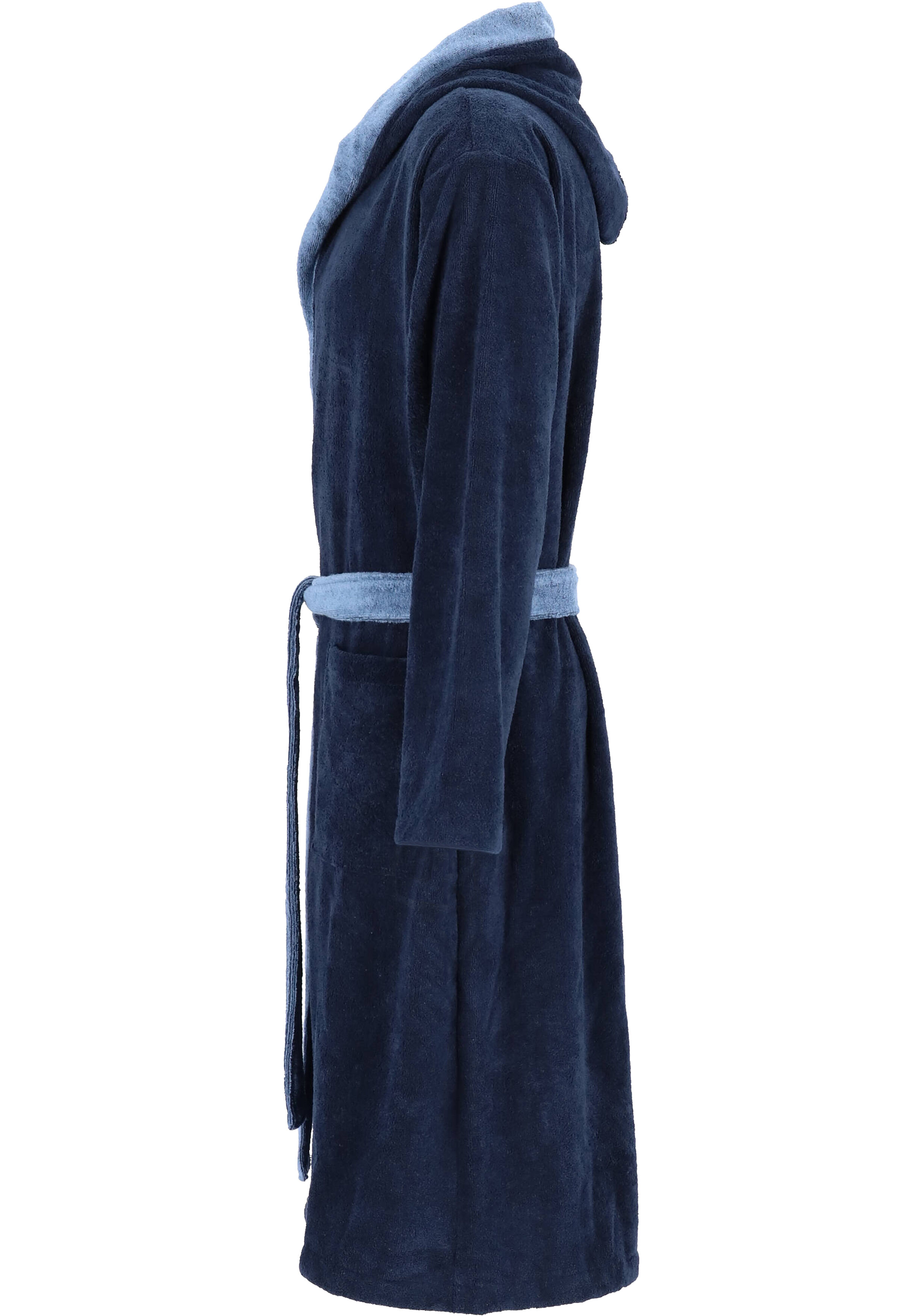 SCHIESSER heren badjas, ultralicht velours met capuchon, blauw met lichtblauw